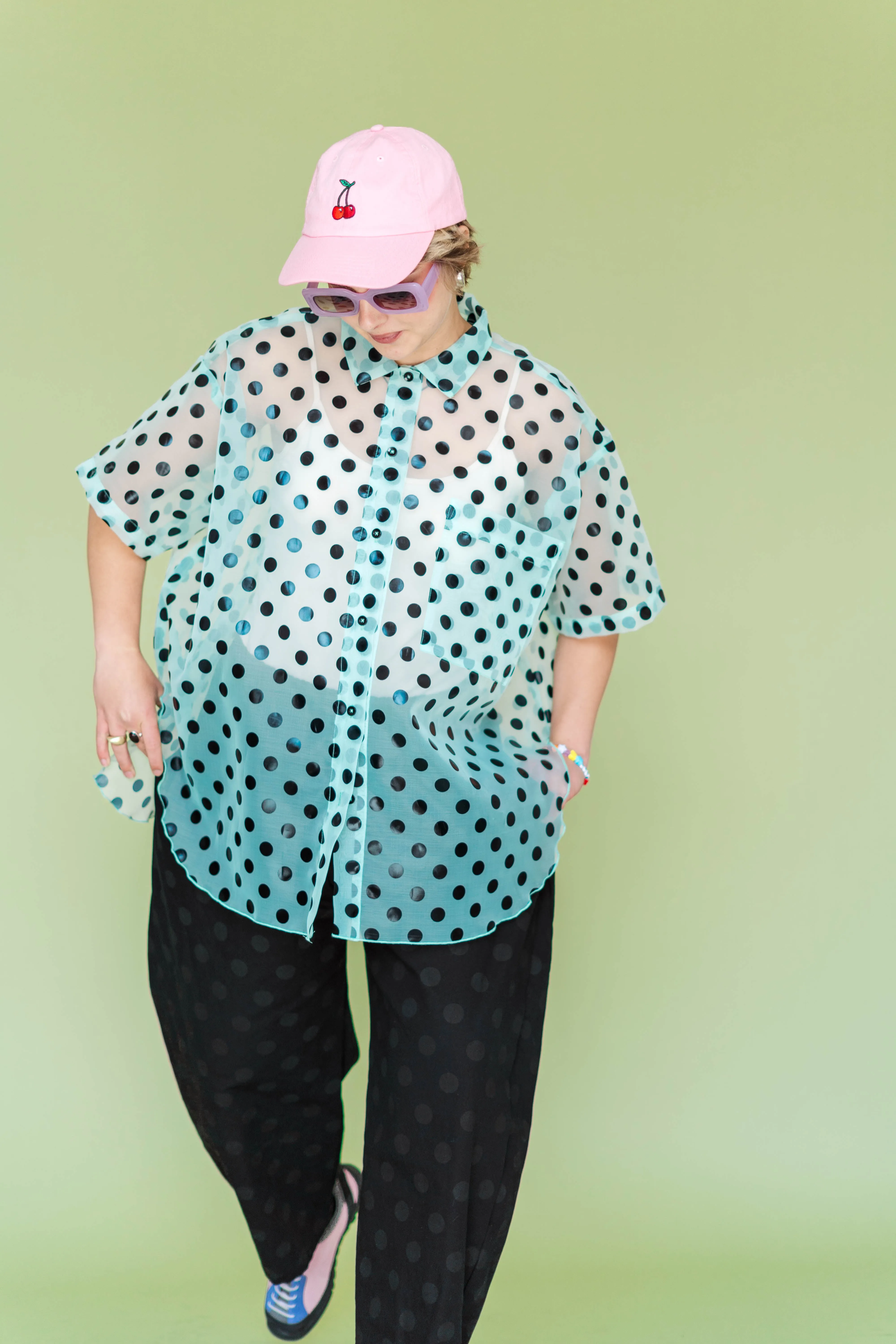 SHEER MINT CHOCOLATE CHIP POLKA DOT TULIP TOP sold by Nettle Studios product image thumbnail 3