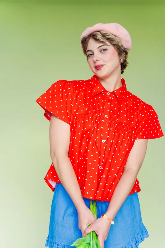 CHERRY POLKA DOT BUTTON MUSHROOM TOP made by Nettle Studios