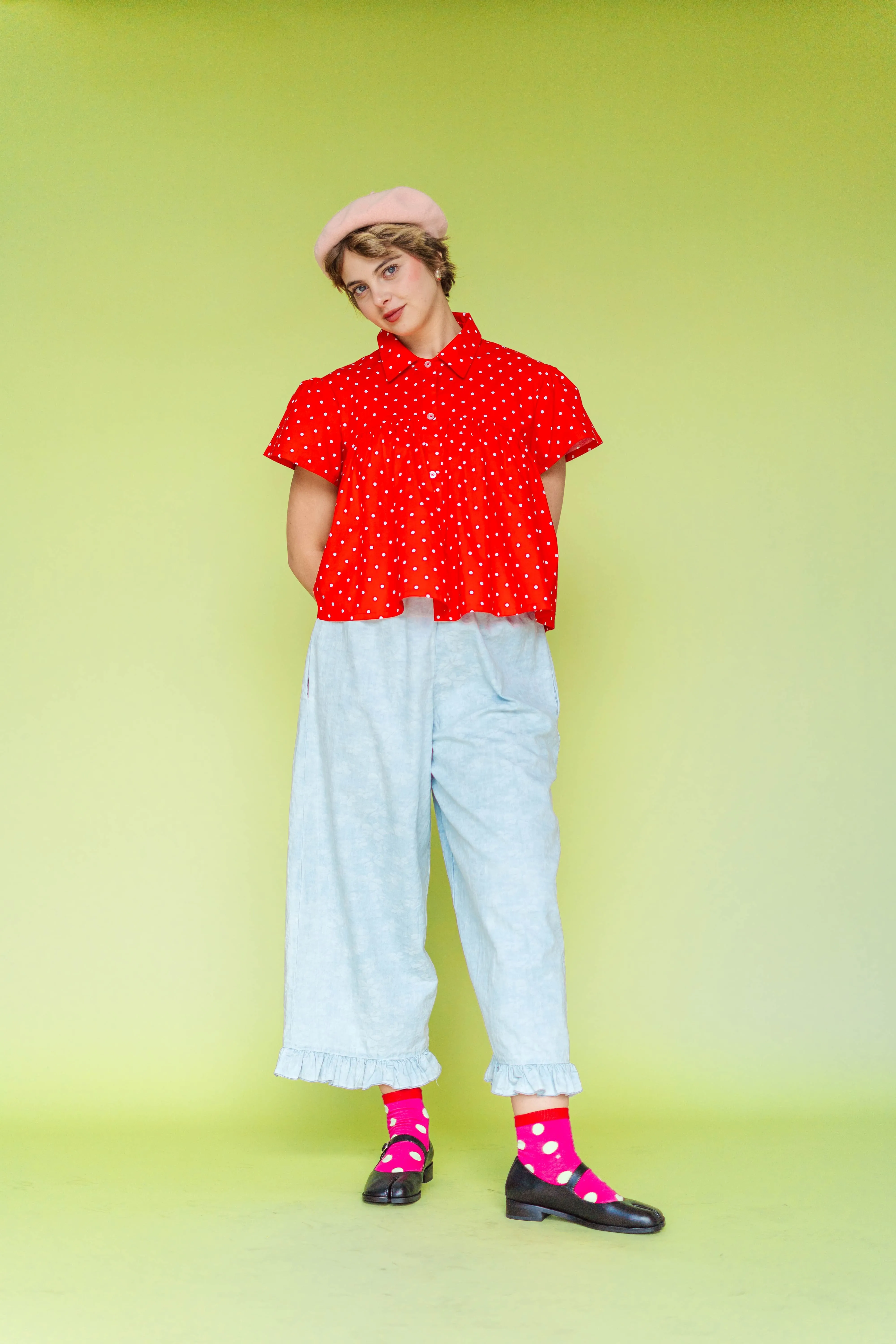 CHERRY POLKA DOT BUTTON MUSHROOM TOP sold by Nettle Studios product image thumbnail 4