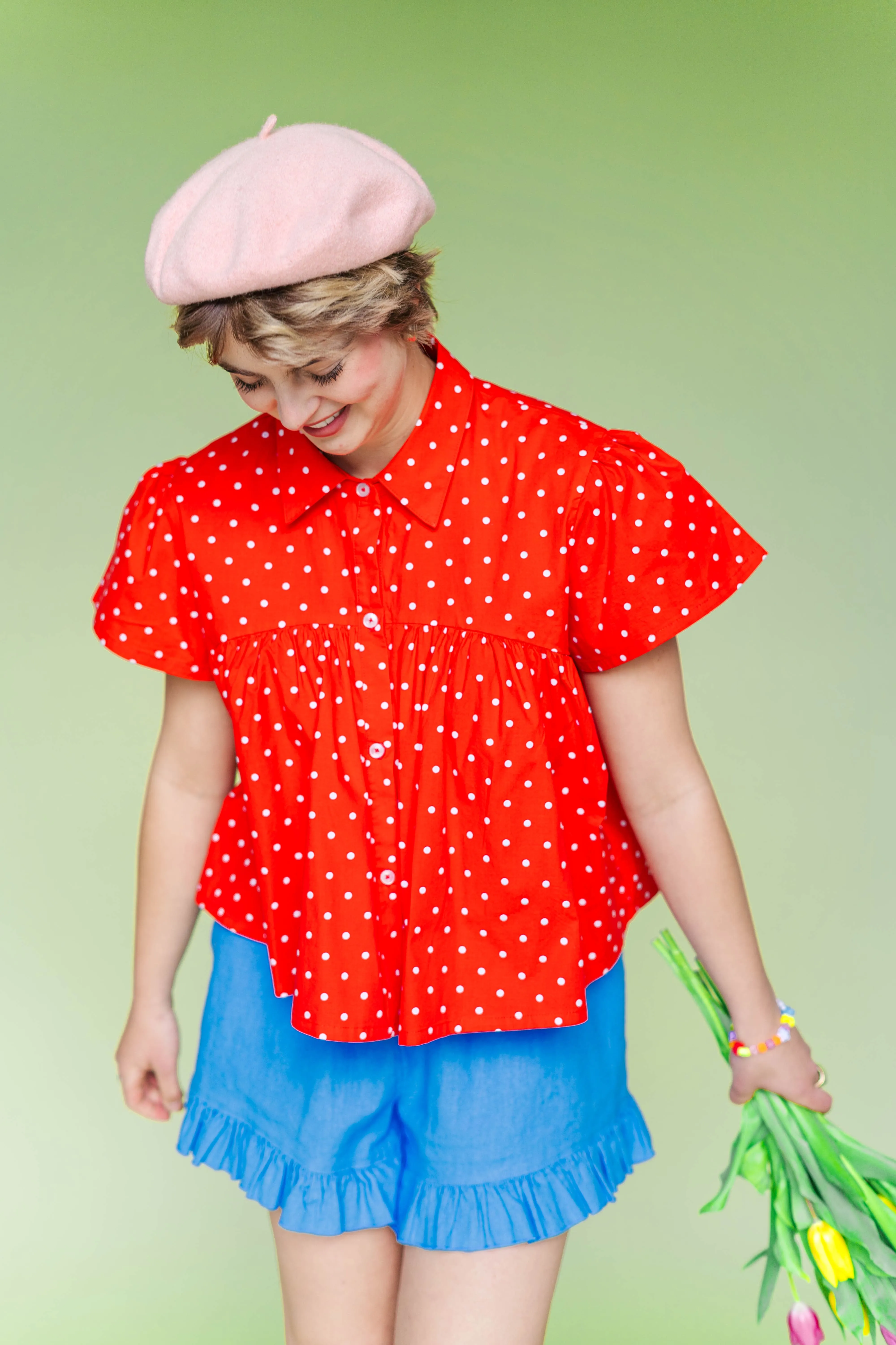 CHERRY POLKA DOT BUTTON MUSHROOM TOP sold by Nettle Studios product image thumbnail 2