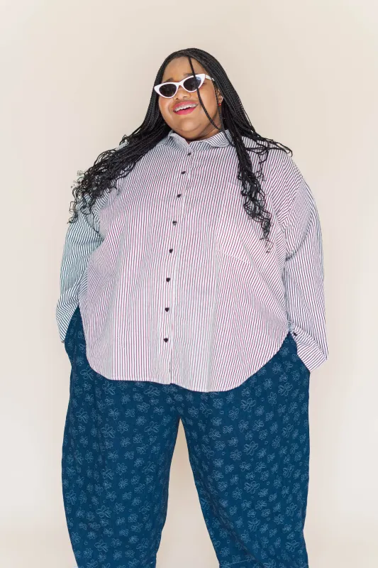 STRIPED LINEN SEPTEMBER TOP made by Nettle Studios