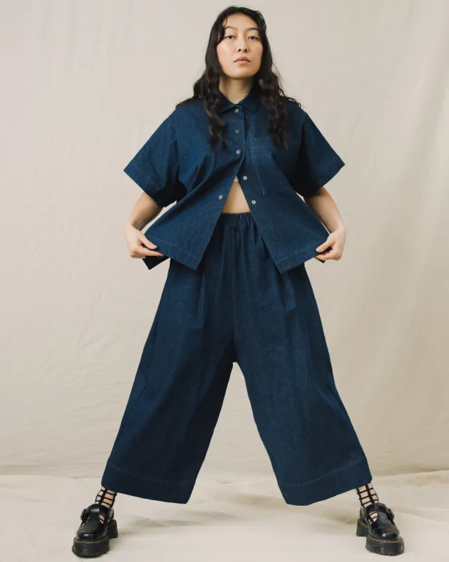 Boxy Collared Top in Denim sold by Nettle Studios