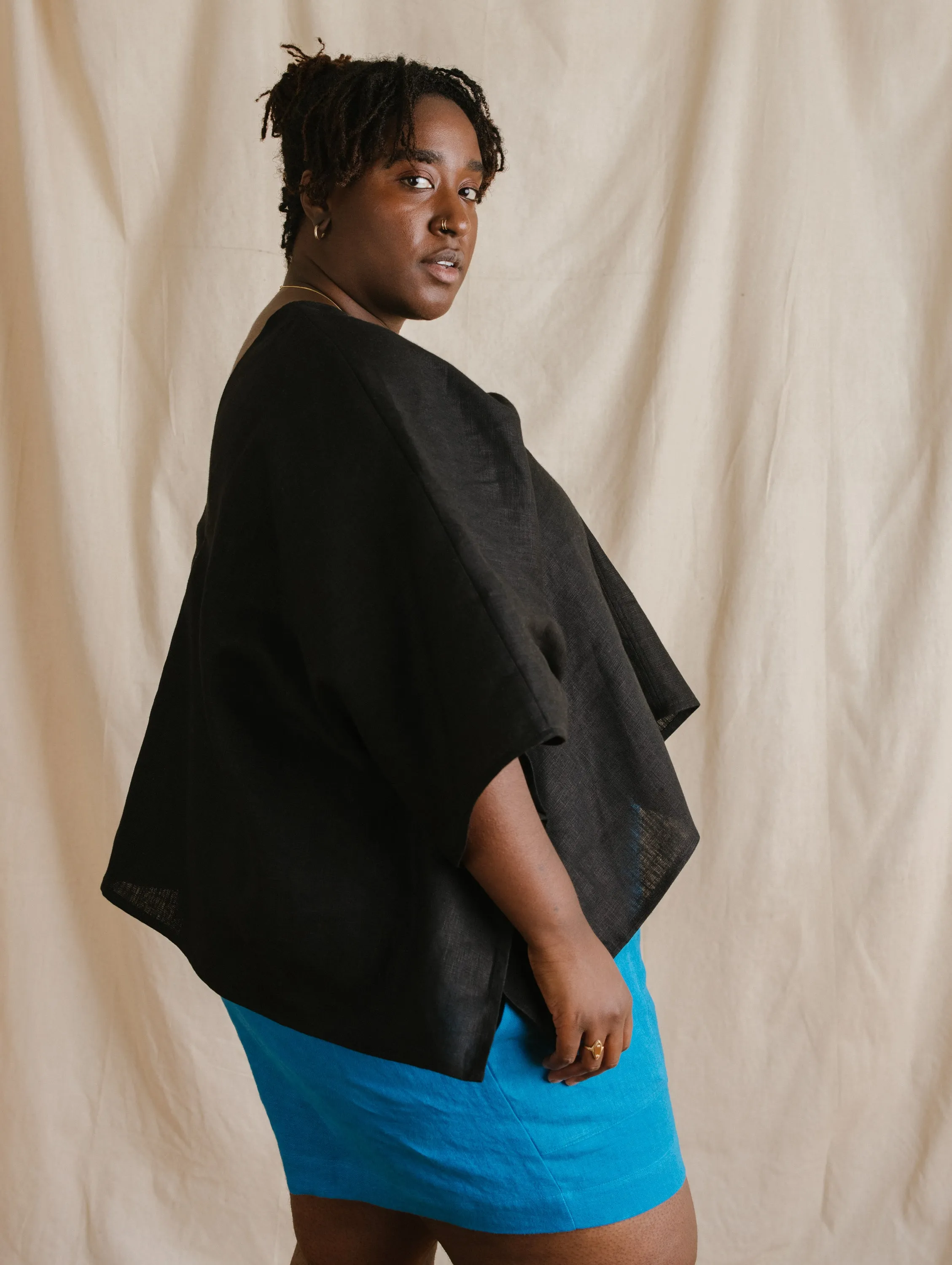 Perfect Square Top In Black Linen sold by Nettle Studios