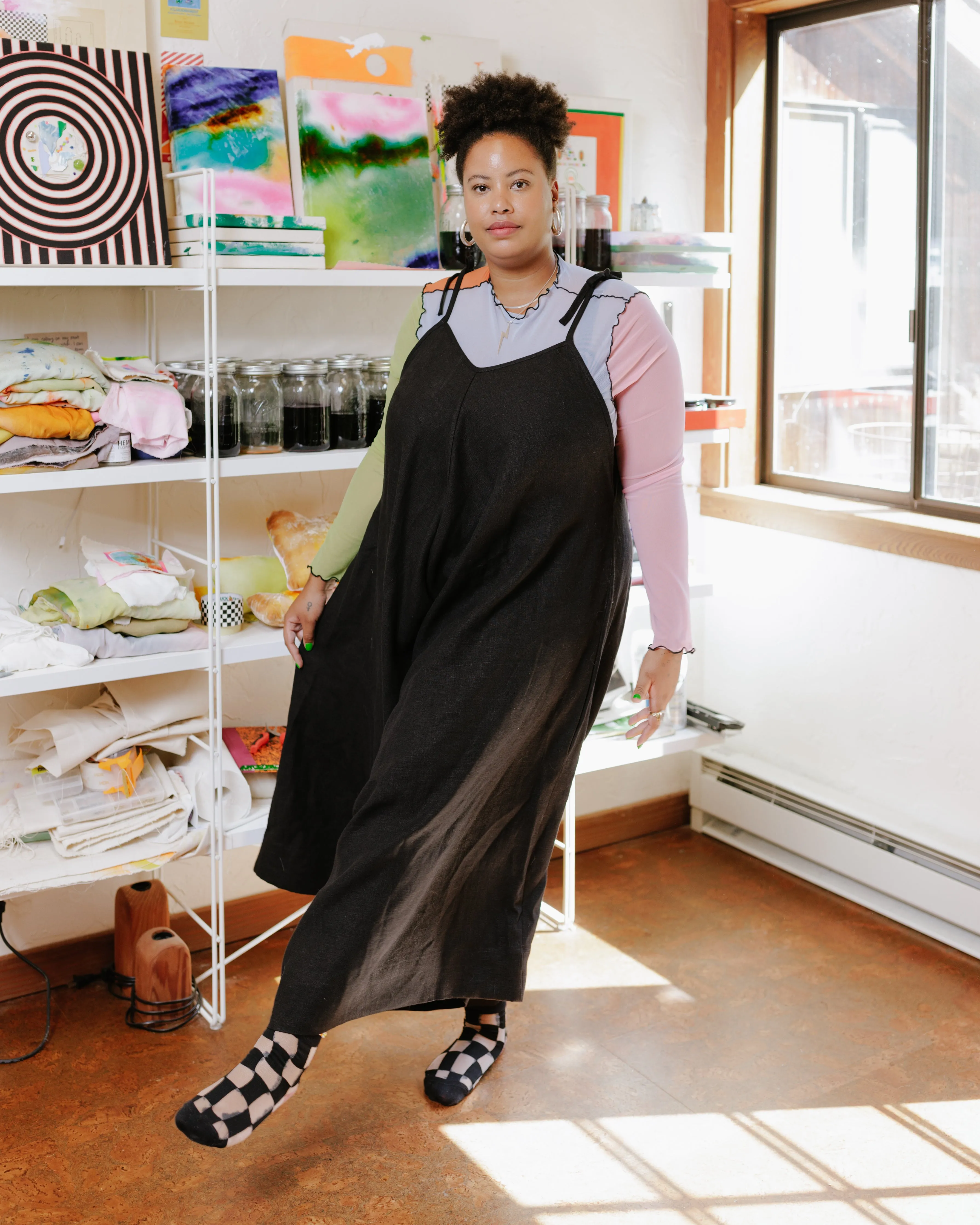 Wide Leg Overalls in Black Linen sold by Nettle Studios product image thumbnail 2