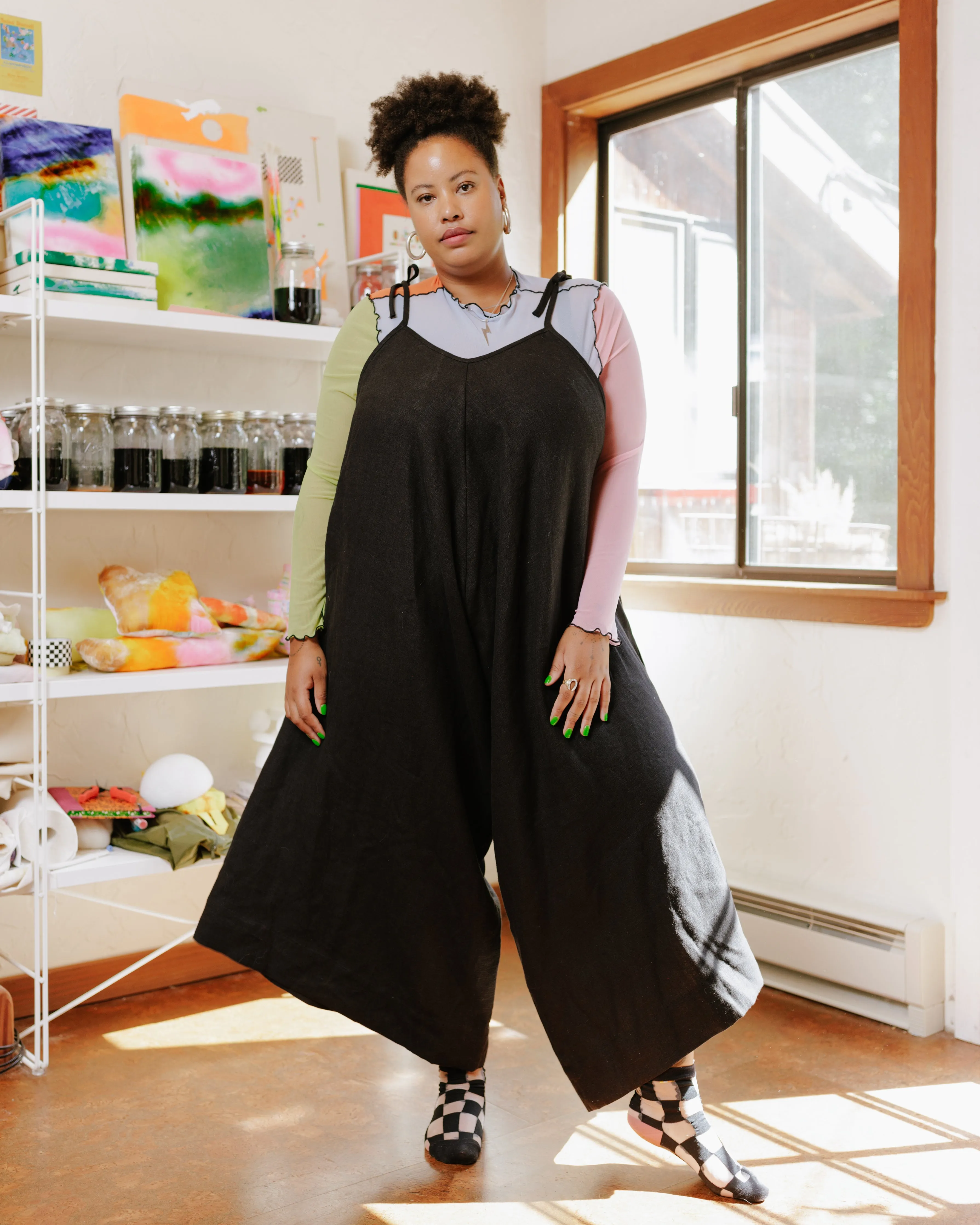 Wide Leg Overalls in Black Linen sold by Nettle Studios product image thumbnail 4
