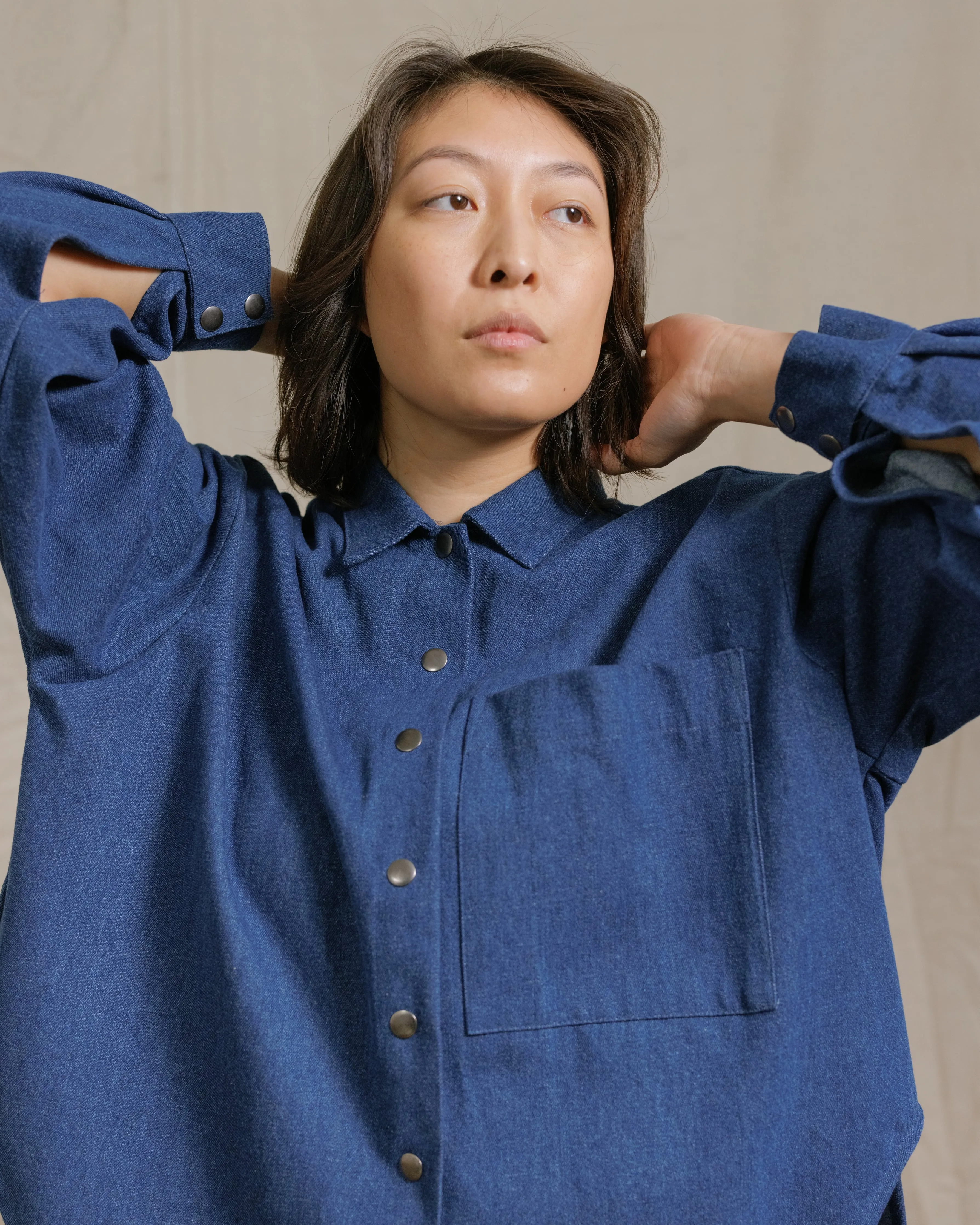 Soft Volume Long Sleeve Top in Indigo Denim (RTS) sold by Nettle Studios product image thumbnail 2