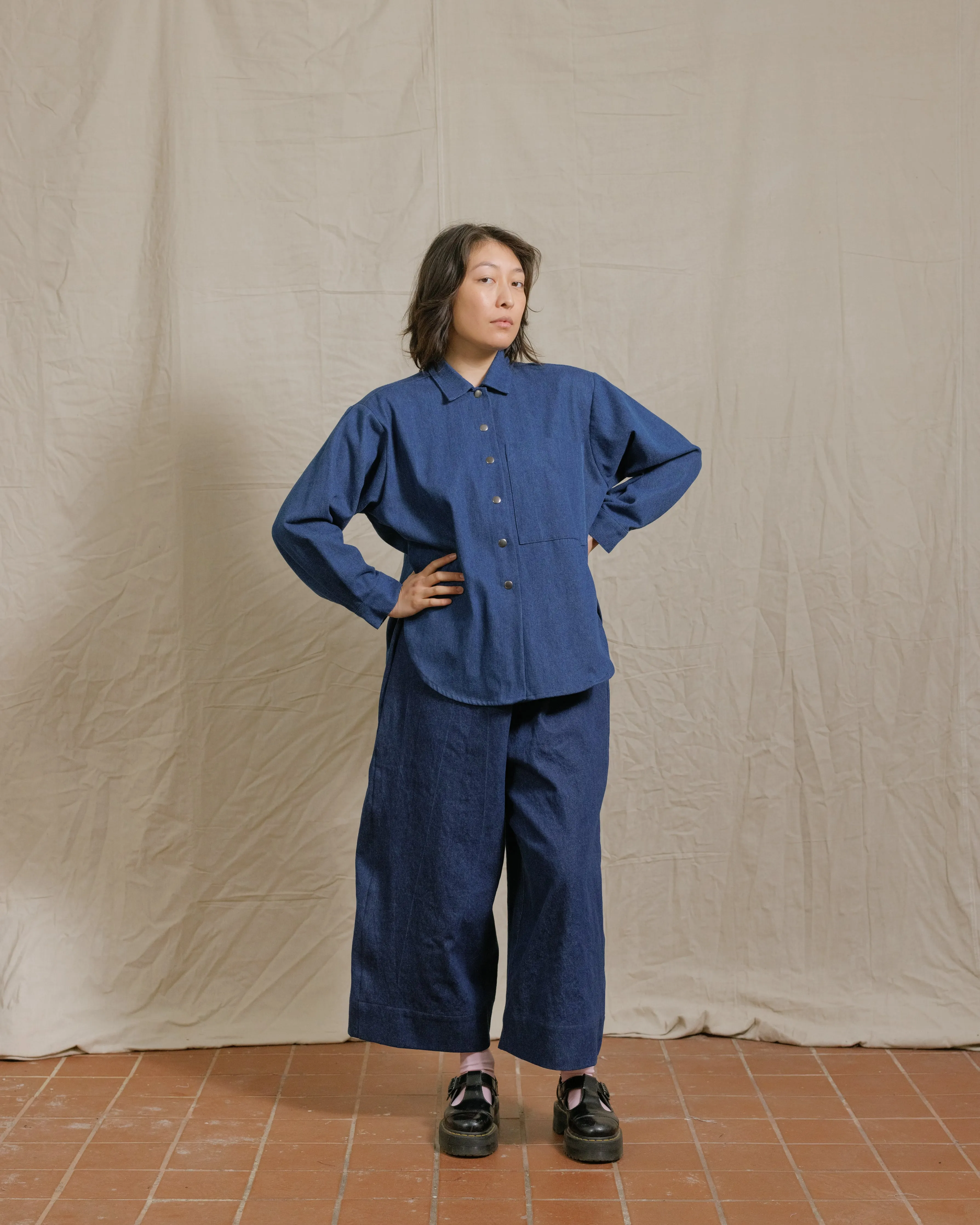 Soft Volume Long Sleeve Top in Indigo Denim (RTS) sold by Nettle Studios product image thumbnail 3