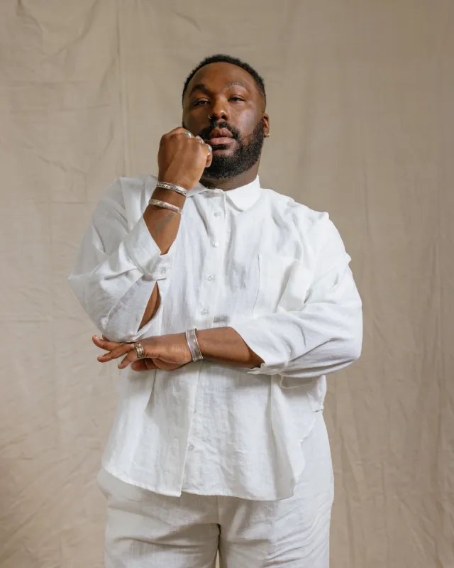 Soft Volume Long Sleeve Top in White Linen (RTS) sold by Nettle Studios