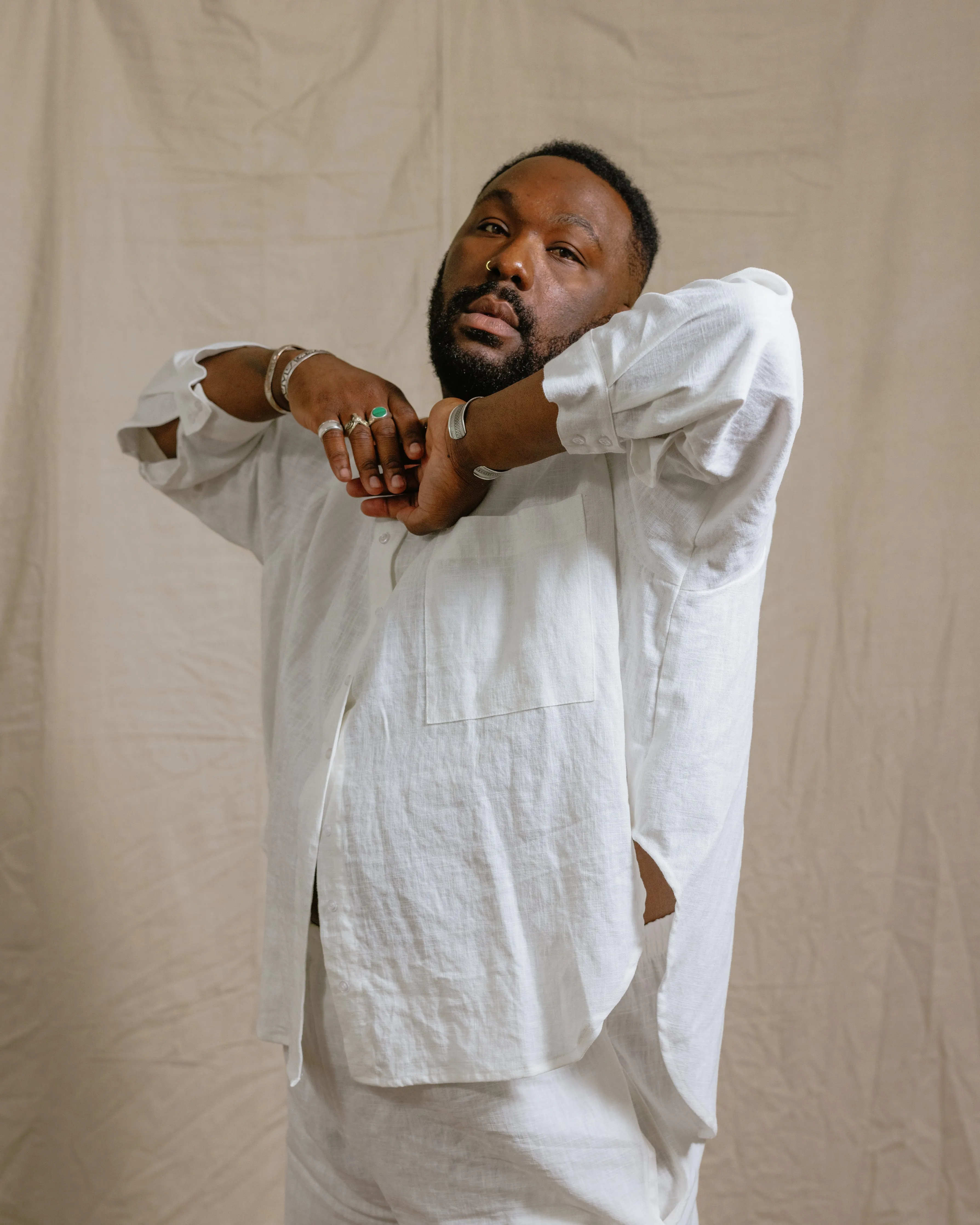 Soft Volume Long Sleeve Top in White Linen (RTS) sold by Nettle Studios product image thumbnail 2