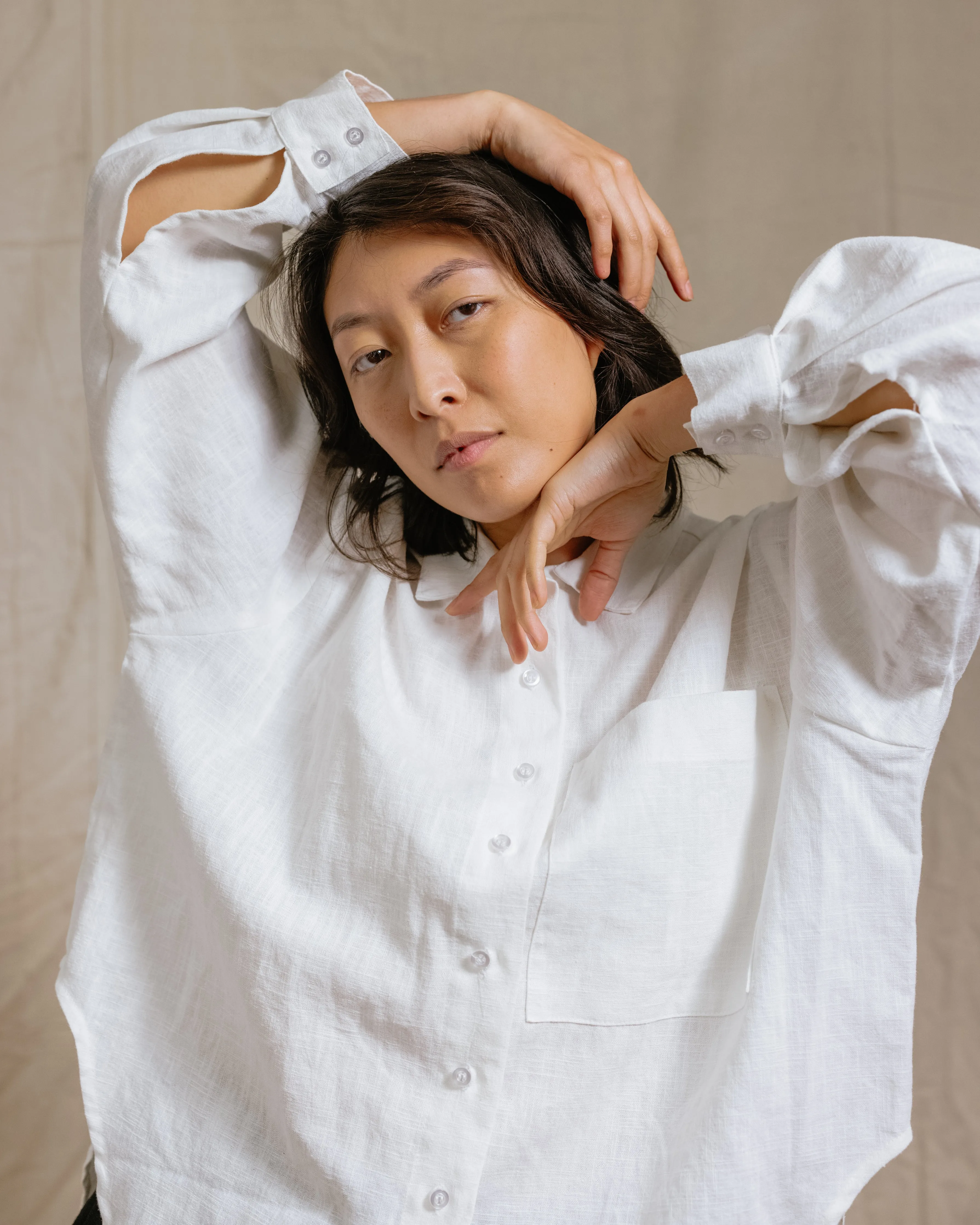 Soft Volume Long Sleeve Top in White Linen (RTS) sold by Nettle Studios product image thumbnail 5