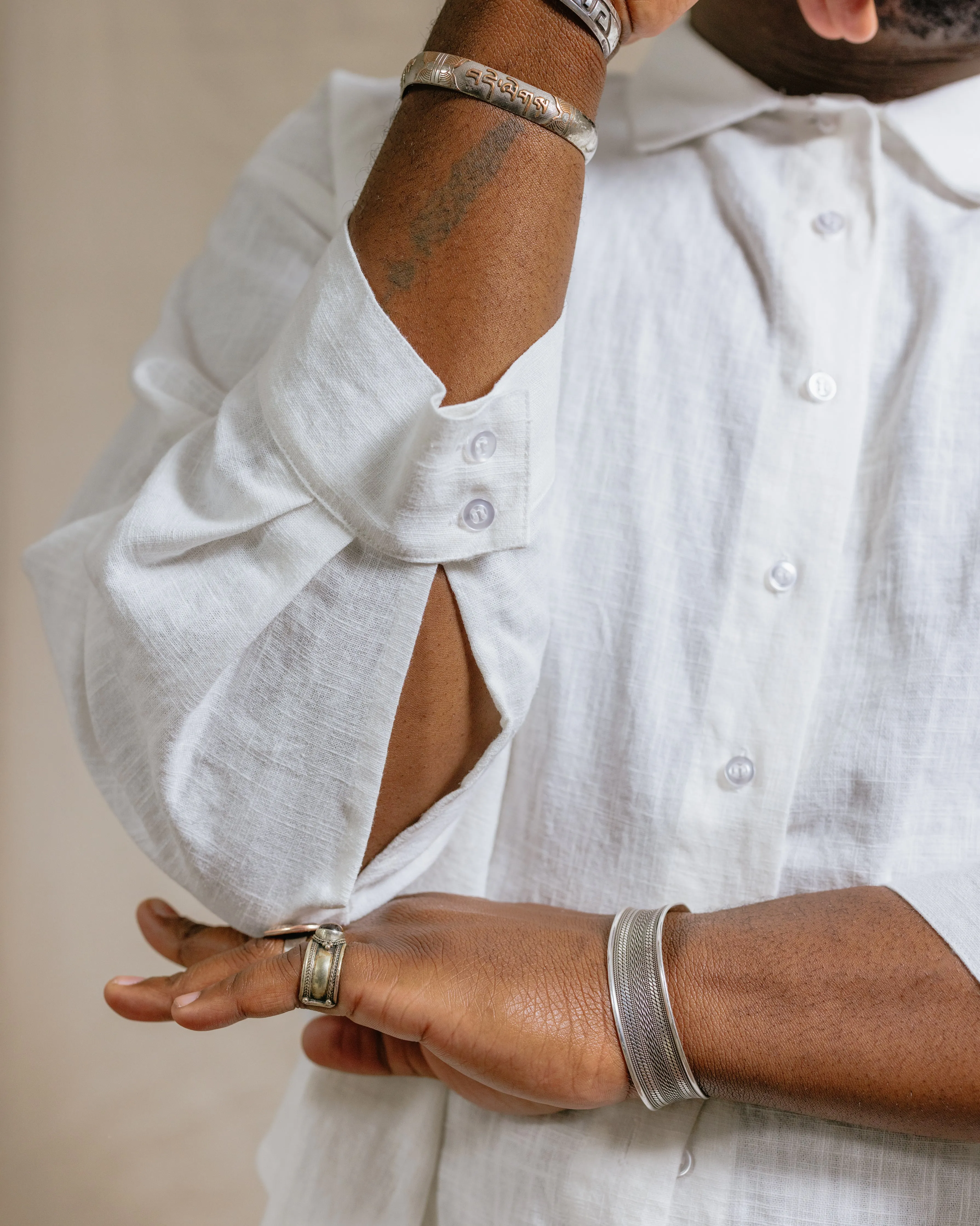 Soft Volume Long Sleeve Top in White Linen (RTS) sold by Nettle Studios product image thumbnail 3