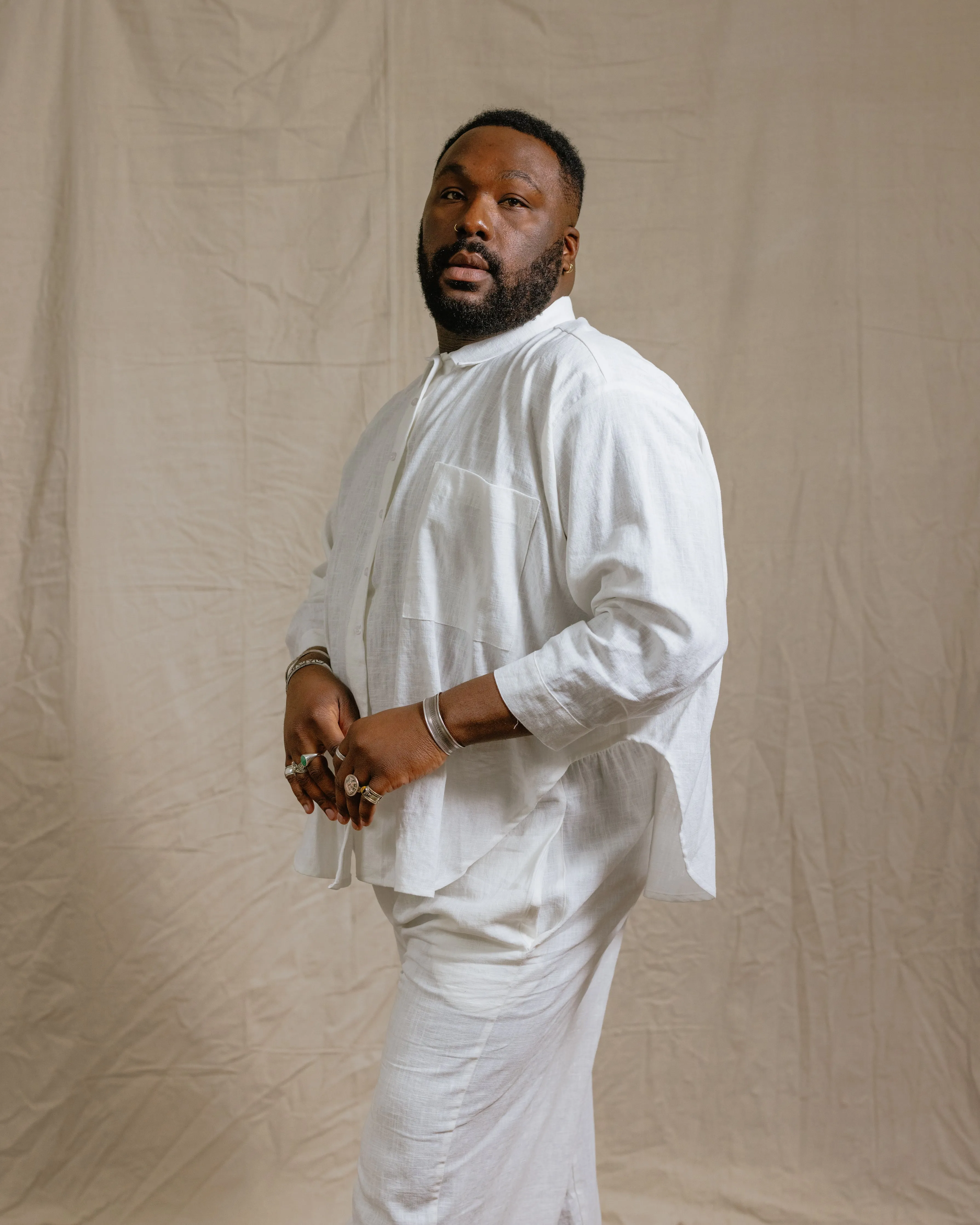 Soft Volume Long Sleeve Top in White Linen (RTS) sold by Nettle Studios product image thumbnail 4