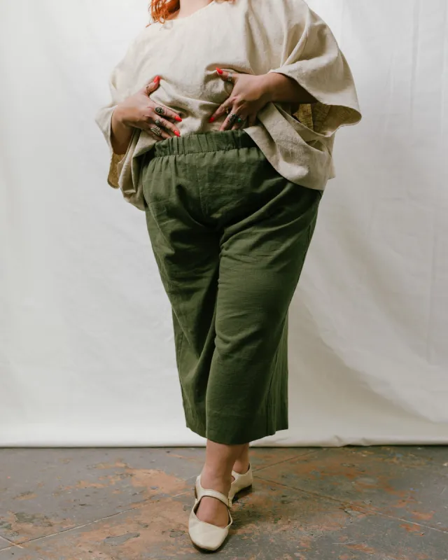 Mid Easy Pant in Olive Linen sold by Nettle Studios