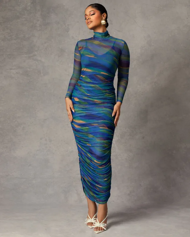 Lori Long Sleeve Mesh Maxi Dress Blue sold by Forever Amelia