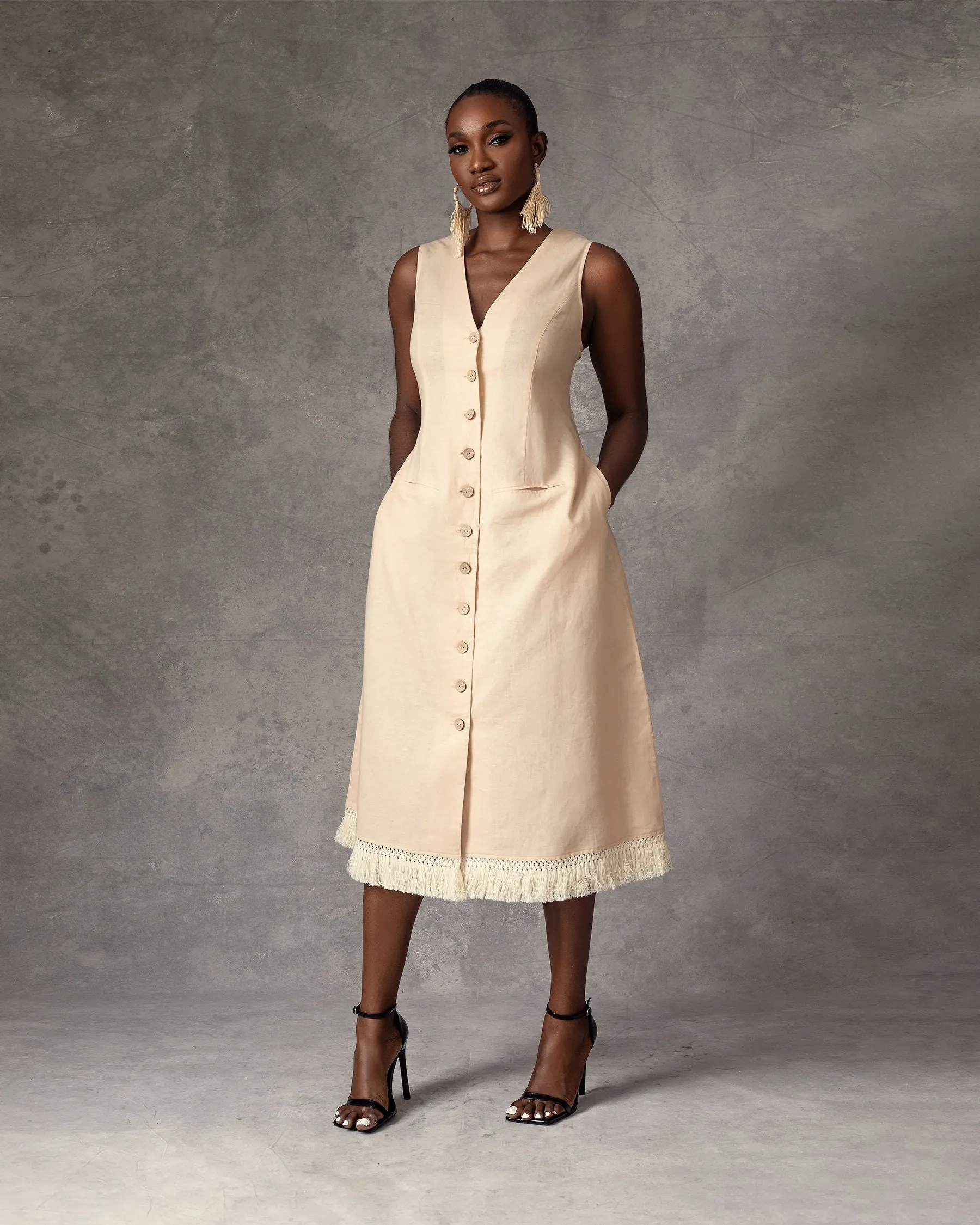 Elyon Waist Coat Linen A-line Dress sold by Forever Amelia