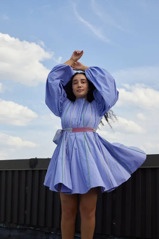 LUCY DRESS | LAVENDER X MULTI PIPING sold by Rujuta Sheth