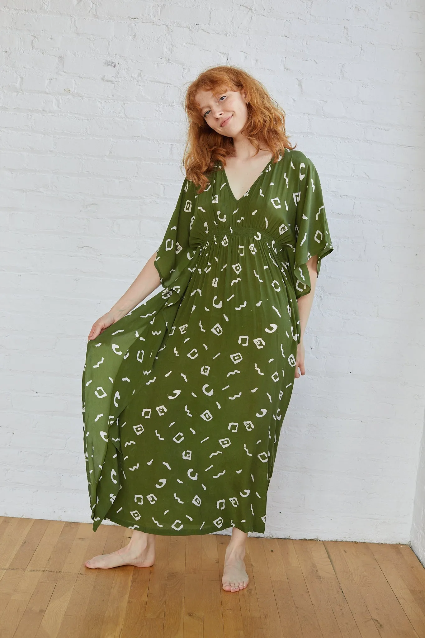 AZTEC KAFTAN DRESS | OLIVE BLOCK PRINT sold by Rujuta Sheth product image thumbnail 3