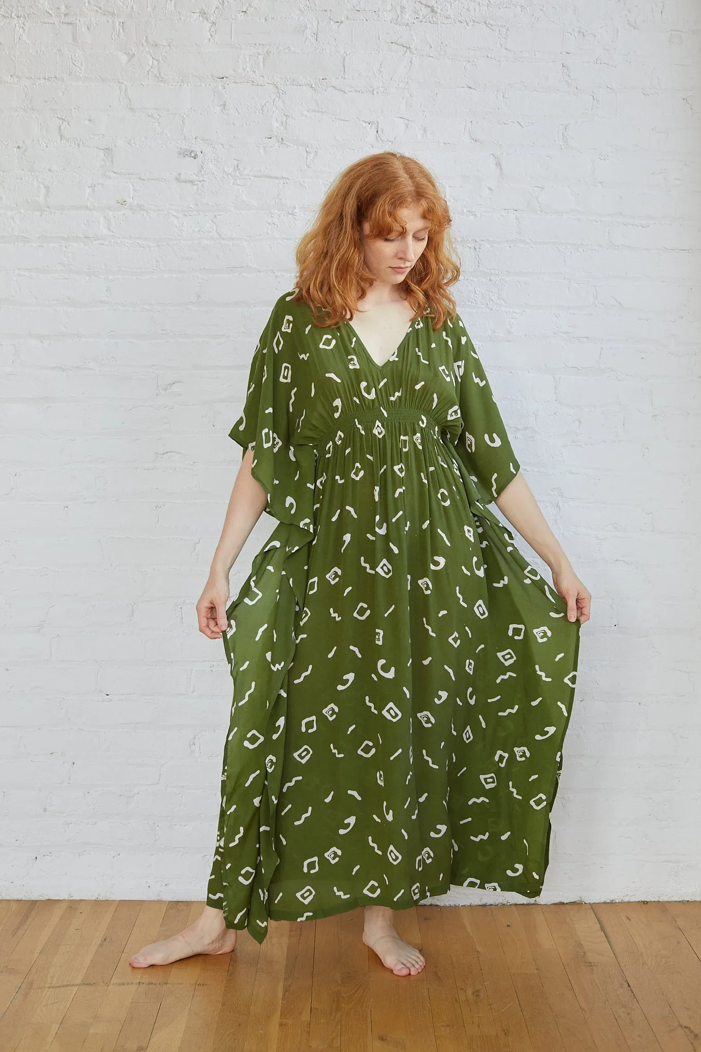 AZTEC KAFTAN DRESS | OLIVE BLOCK PRINT sold by Rujuta Sheth