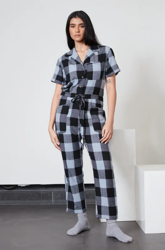RAY JUMPSUIT | CYAN CHEX sold by Rujuta Sheth