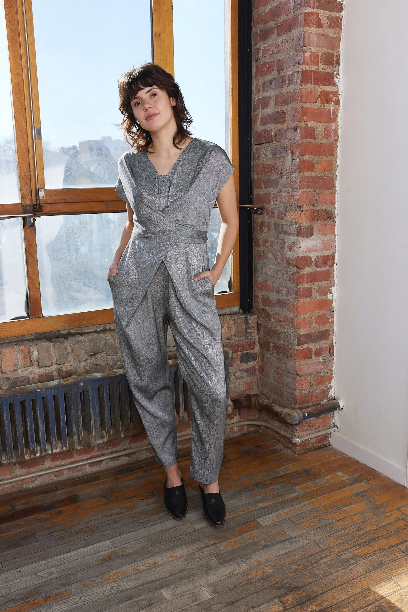 VENUS WRAP JUMPER | ONYX METALLIC sold by Rujuta Sheth