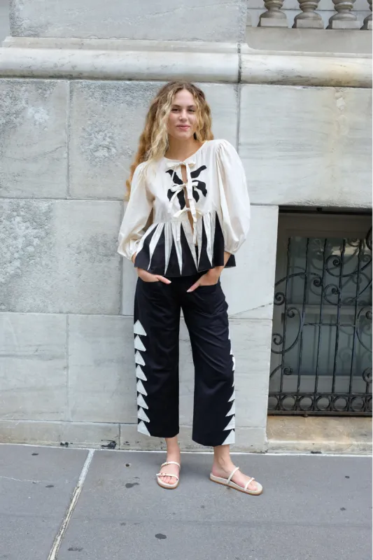 PHOEBE PANTS | BLACK APPLIQUE X CREAM sold by Rujuta Sheth