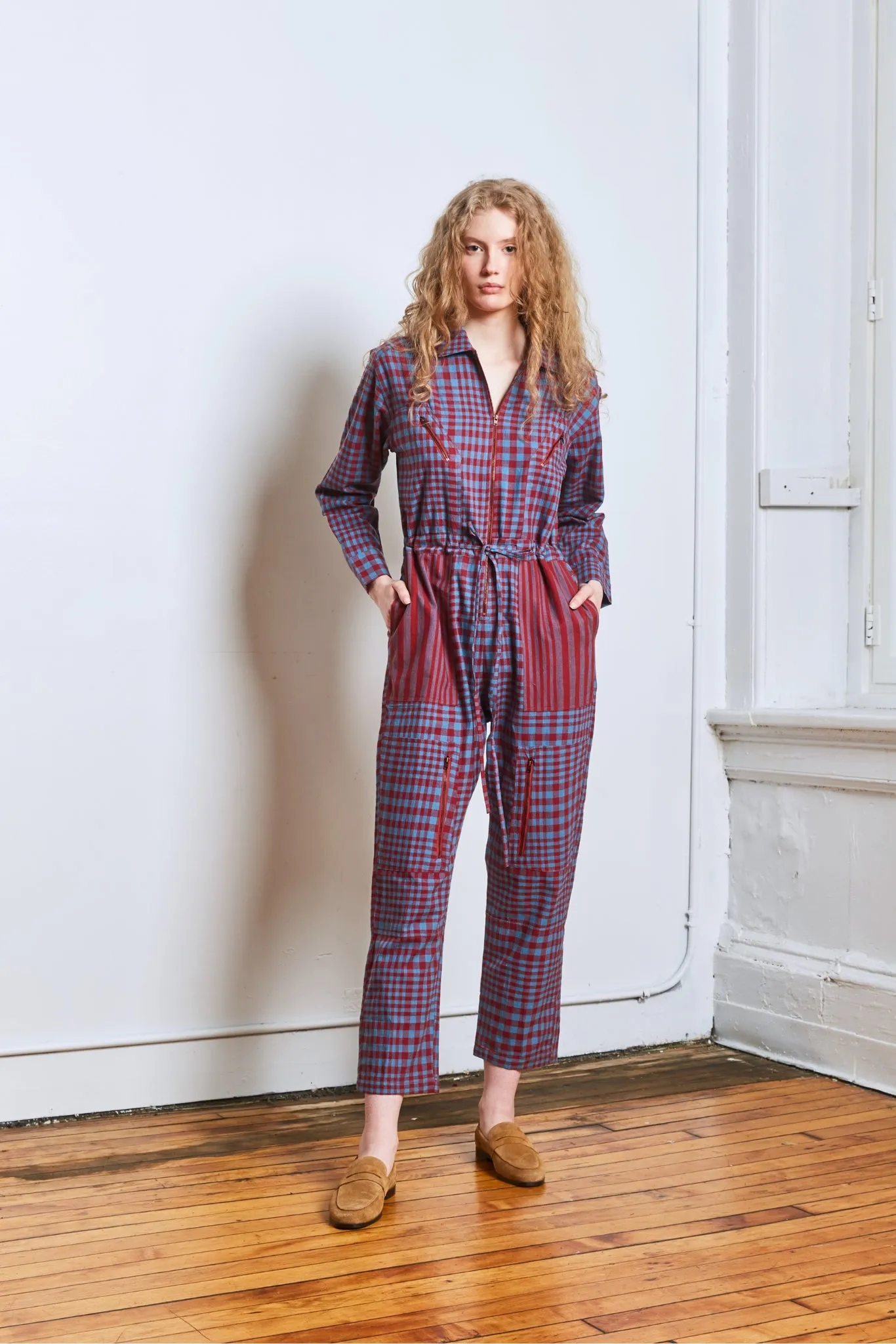 UTILITY FLIGHT SUIT | BEACON STRIPE X CHEX sold by Rujuta Sheth