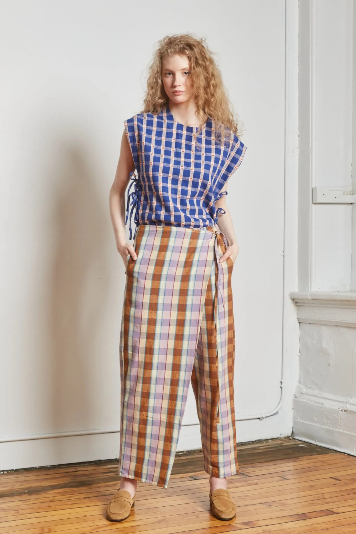 HALF WRAP PANT | CHESTNUT CHEX sold by Rujuta Sheth product image thumbnail 5