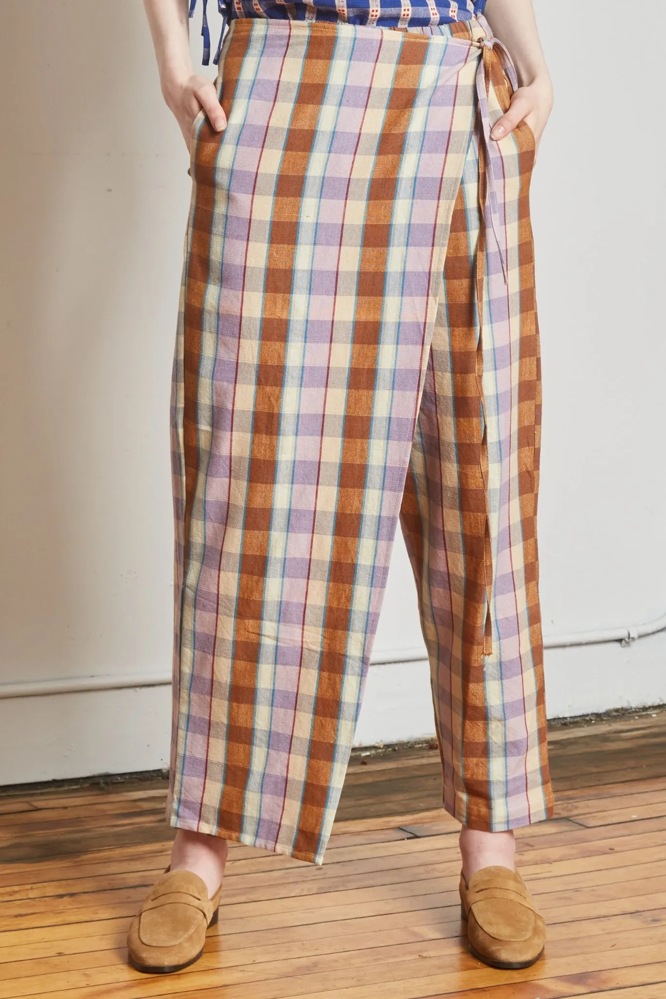 HALF WRAP PANT | CHESTNUT CHEX sold by Rujuta Sheth product image thumbnail 2