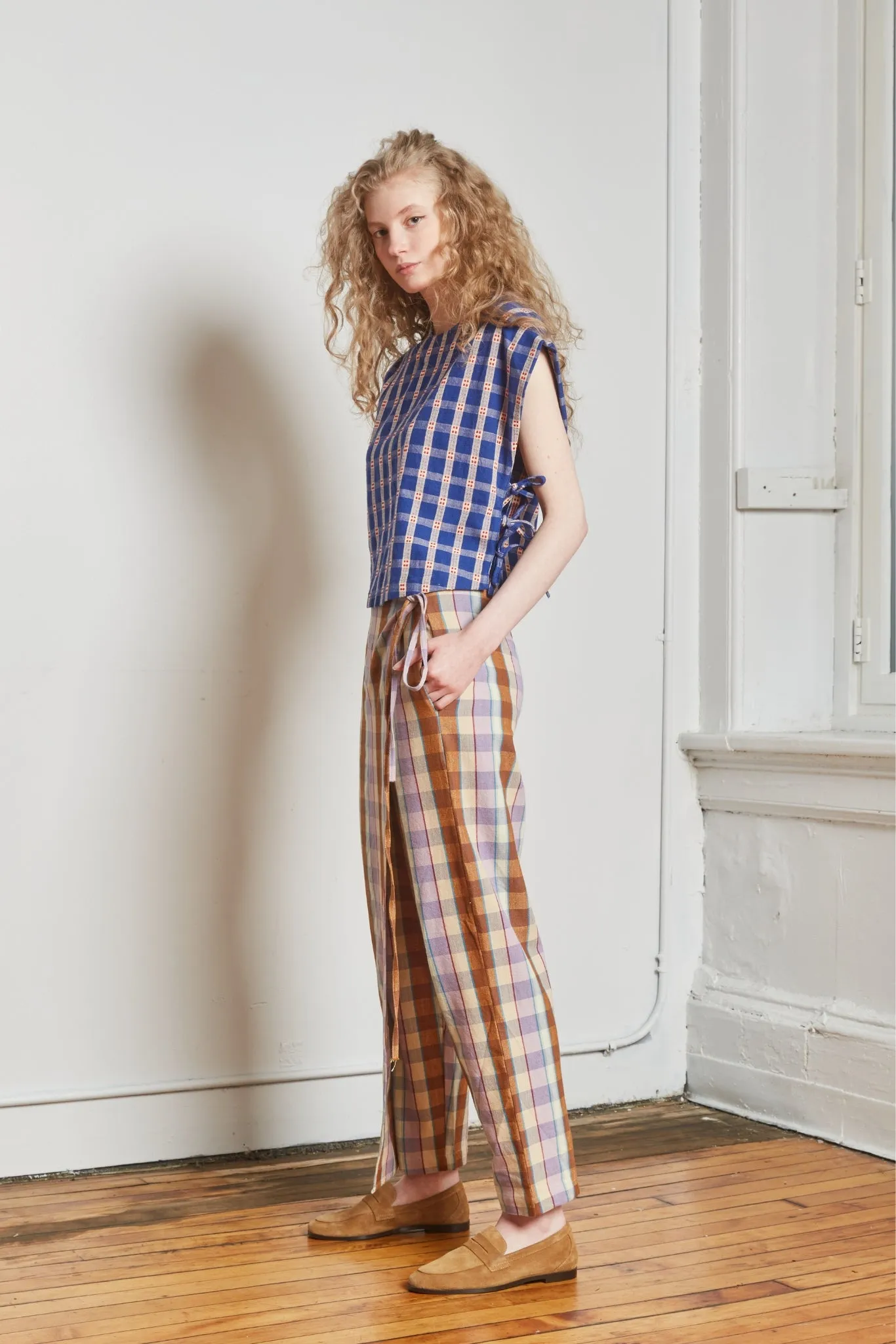 HALF WRAP PANT | CHESTNUT CHEX sold by Rujuta Sheth product image thumbnail 3