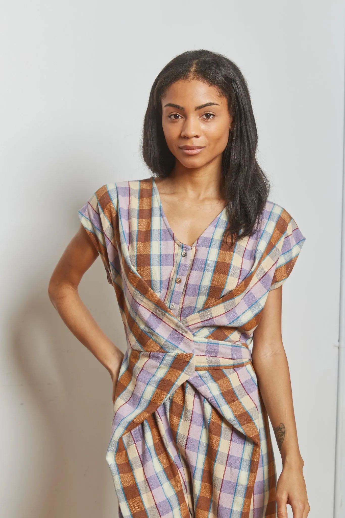 VENUS WRAP JUMPER | CHESTNUT CHEX sold by Rujuta Sheth product image thumbnail 2