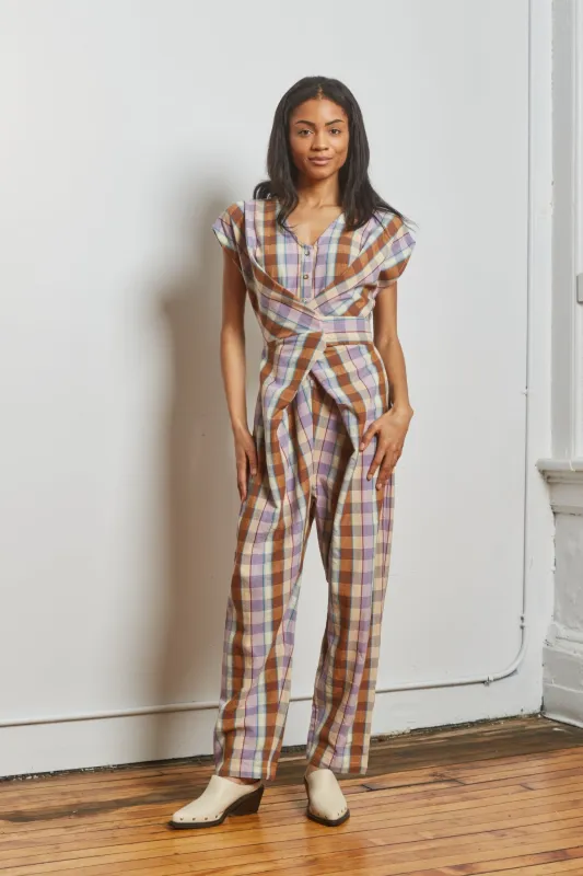 VENUS WRAP JUMPER | CHESTNUT CHEX sold by Rujuta Sheth