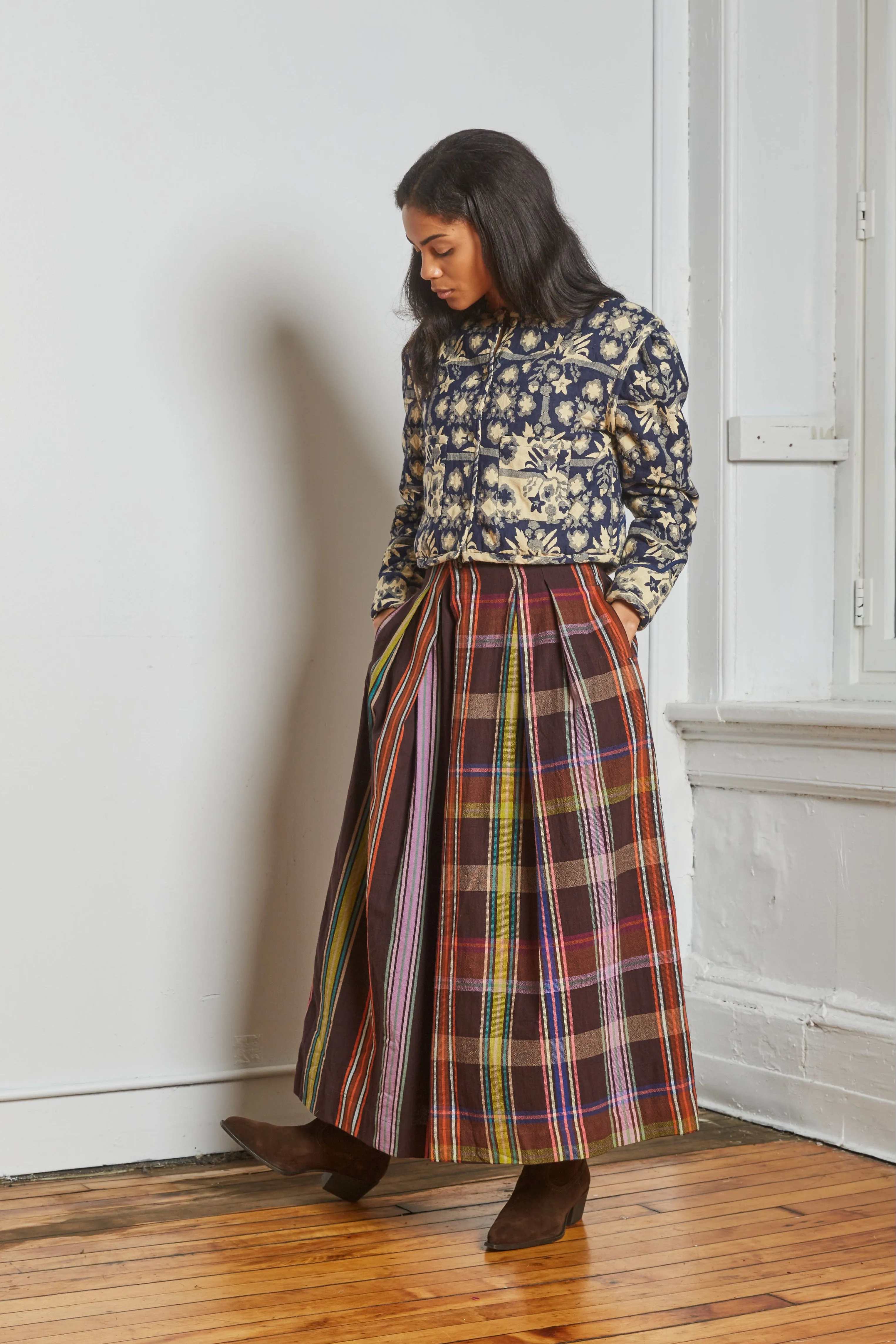 FRIDA PANTS | MOCHA CHEX X STRIPES sold by Rujuta Sheth product image thumbnail 3