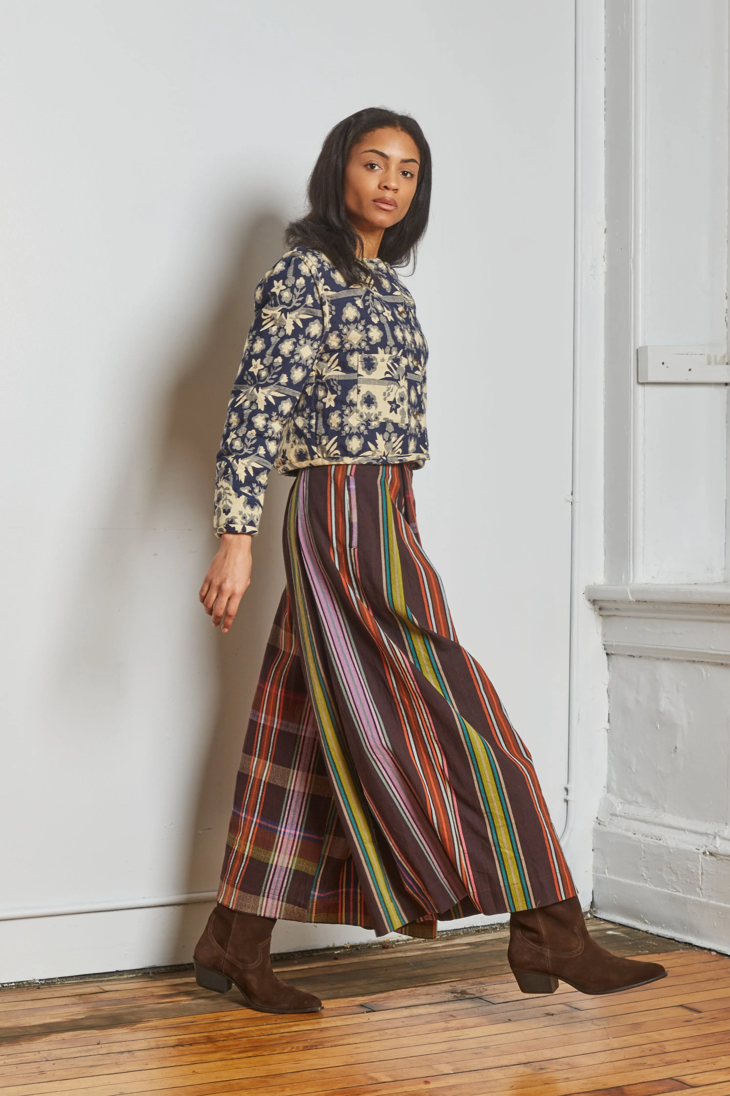 FRIDA PANTS | MOCHA CHEX X STRIPES sold by Rujuta Sheth product image thumbnail 4
