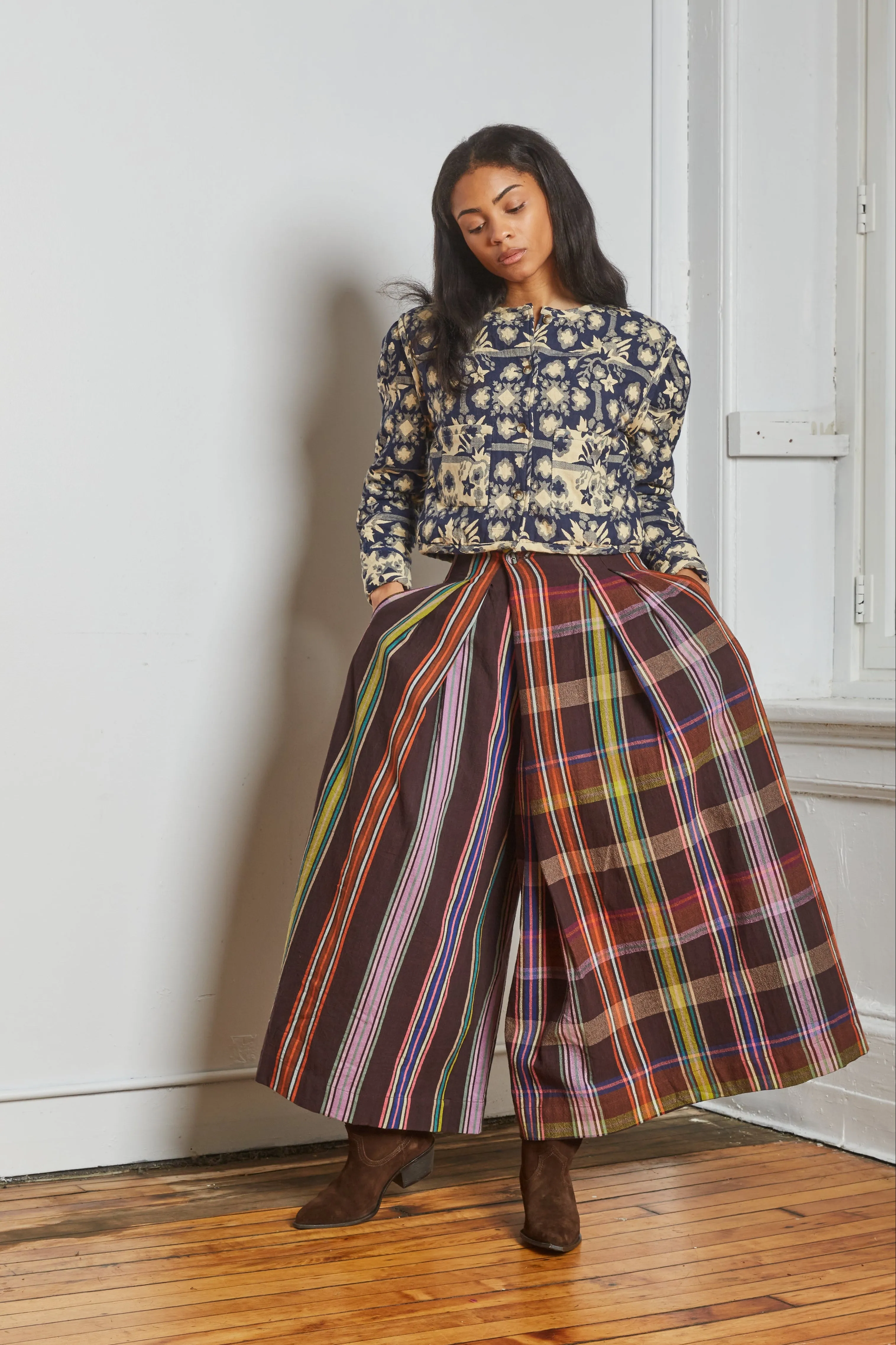 FRIDA PANTS | MOCHA CHEX X STRIPES sold by Rujuta Sheth product image thumbnail 2