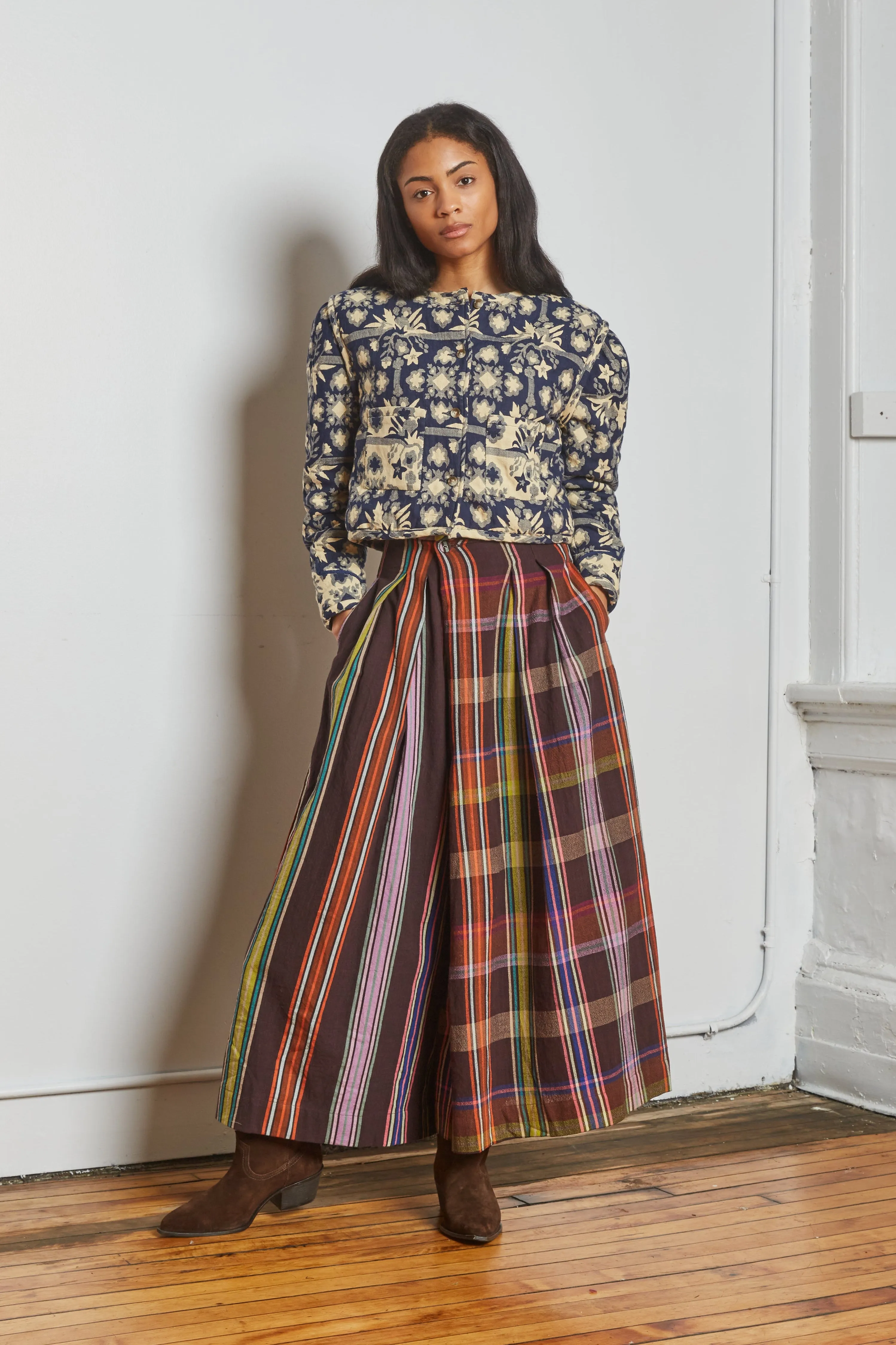 FRIDA PANTS | MOCHA CHEX X STRIPES sold by Rujuta Sheth