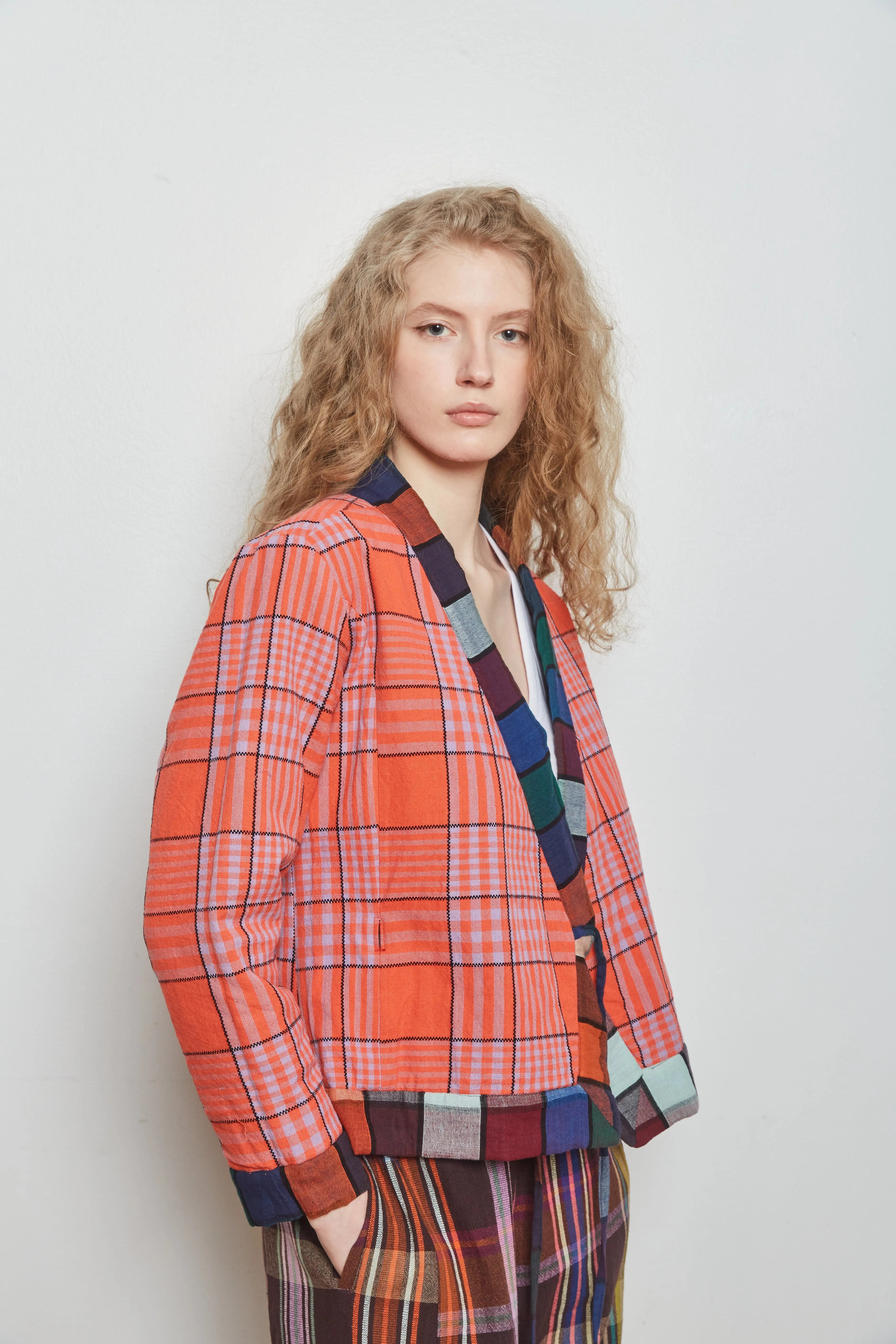 MIRAGE JACKET | MOCHA STRIPE X HIBISCUS GRID sold by Rujuta Sheth product image thumbnail 5