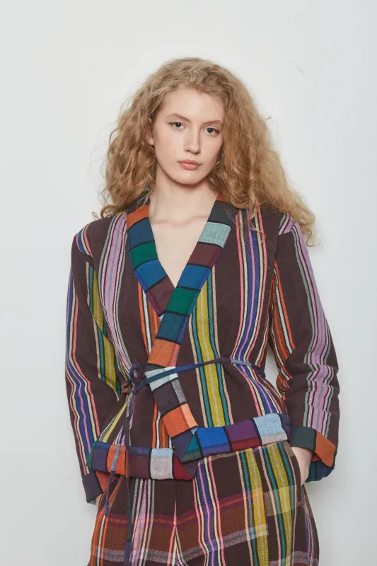 MIRAGE JACKET | MOCHA STRIPE X HIBISCUS GRID sold by Rujuta Sheth