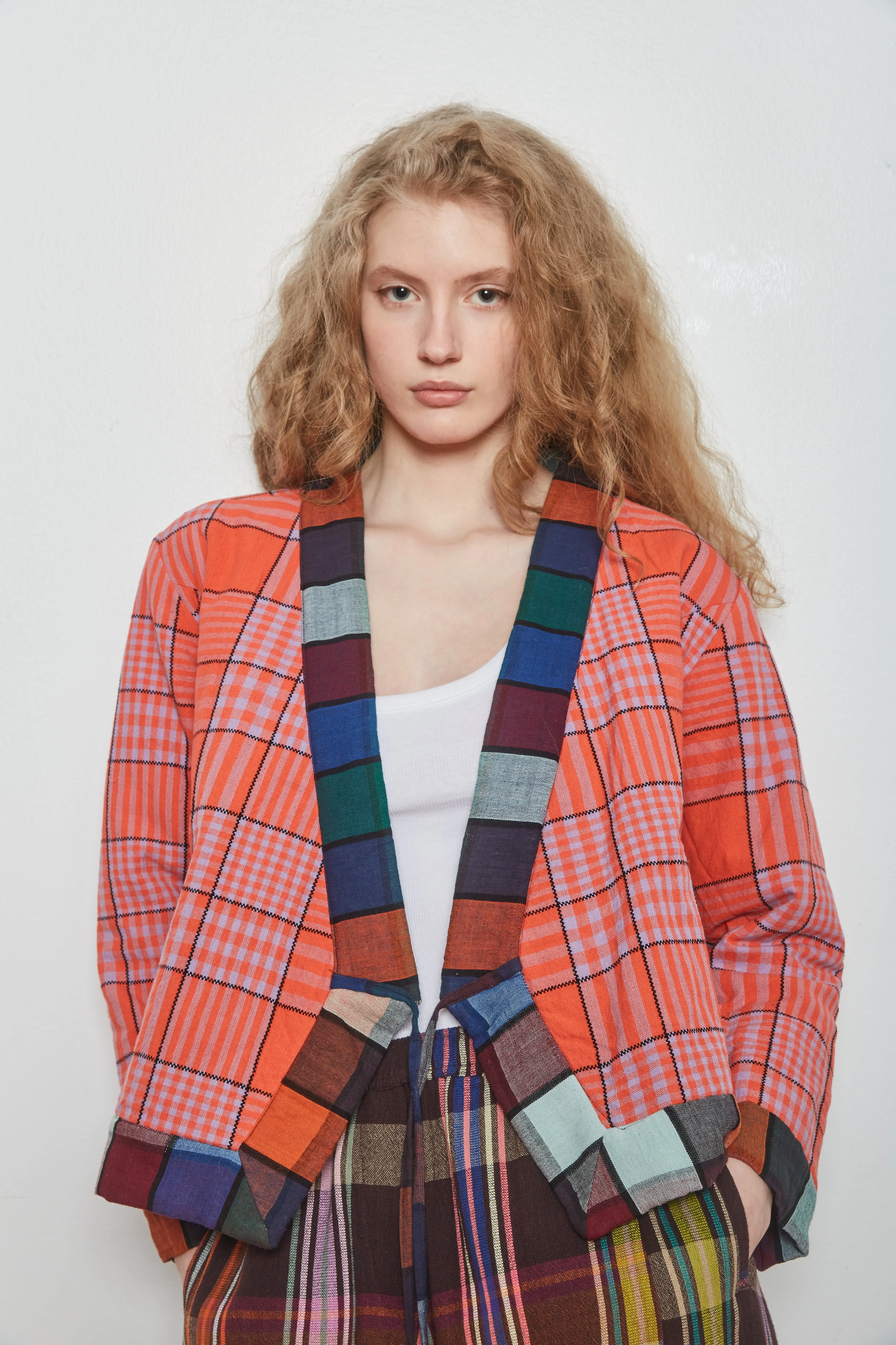 MIRAGE JACKET | MOCHA STRIPE X HIBISCUS GRID sold by Rujuta Sheth product image thumbnail 2