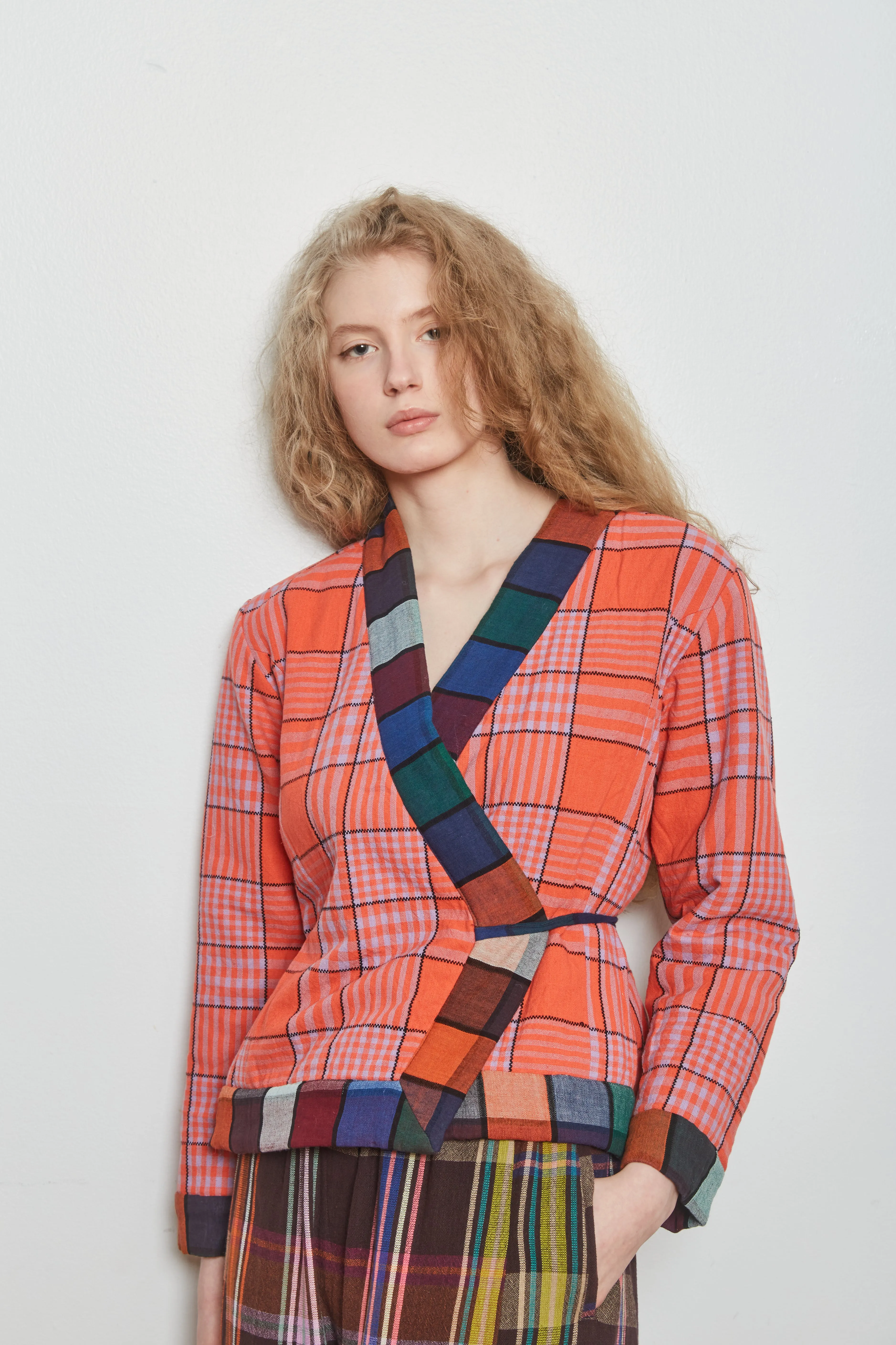 MIRAGE JACKET | MOCHA STRIPE X HIBISCUS GRID sold by Rujuta Sheth product image thumbnail 3