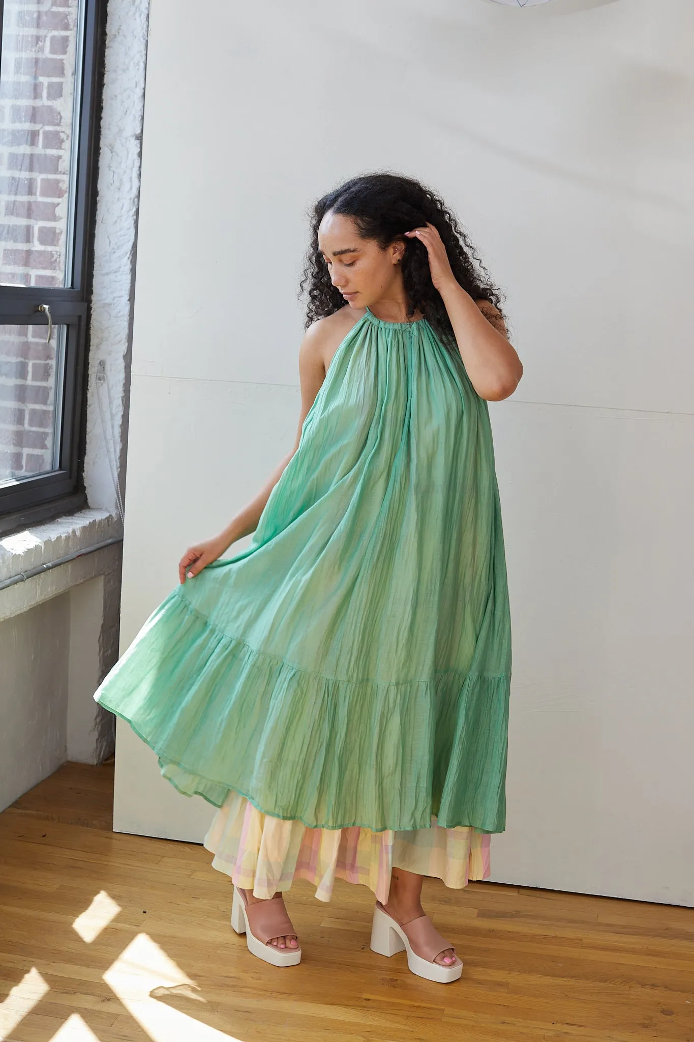 CARMEN DRESS | QUIET GREEN + SWEET DREAMS PLAID sold by Rujuta Sheth product image thumbnail 4