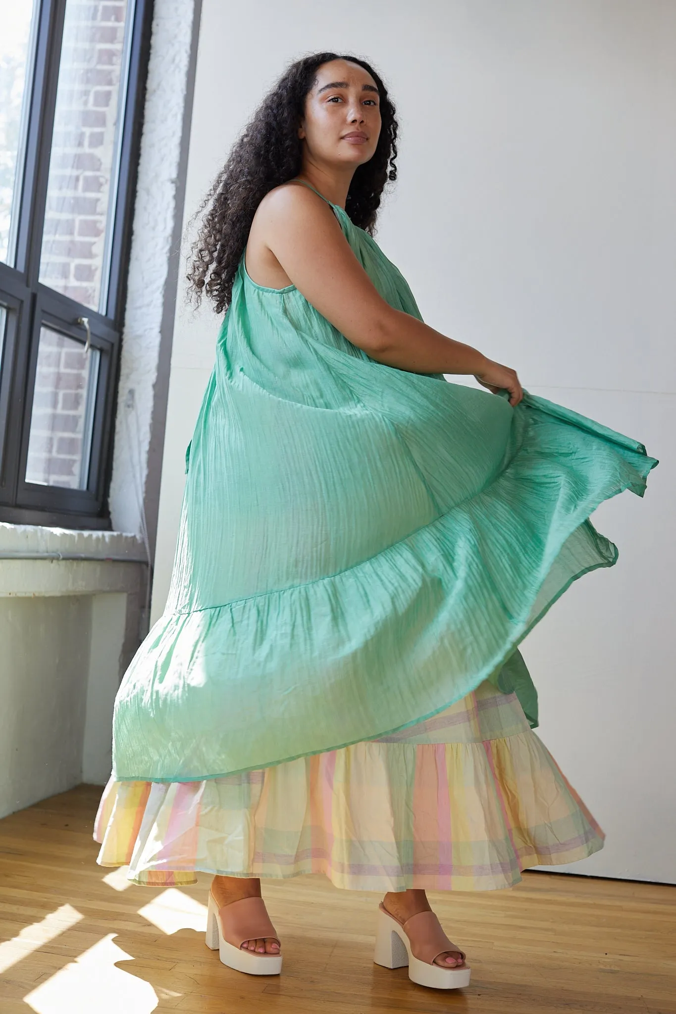 CARMEN DRESS | QUIET GREEN + SWEET DREAMS PLAID sold by Rujuta Sheth product image thumbnail 3