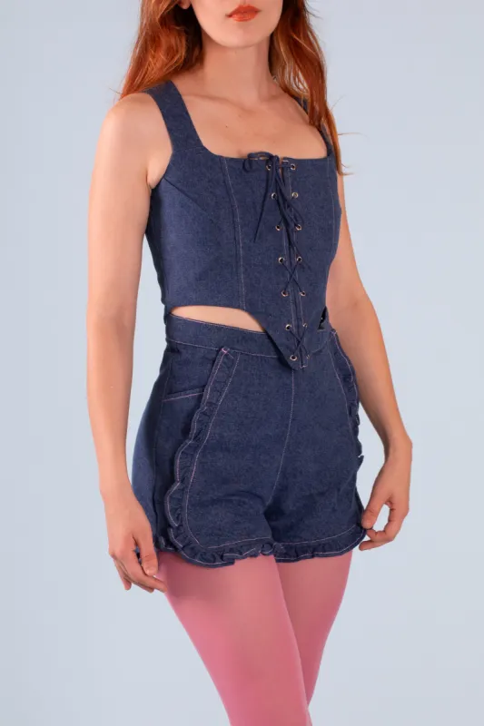 Ruffle Shorts - Denim - Sample Sale sold by Samantha Pleet