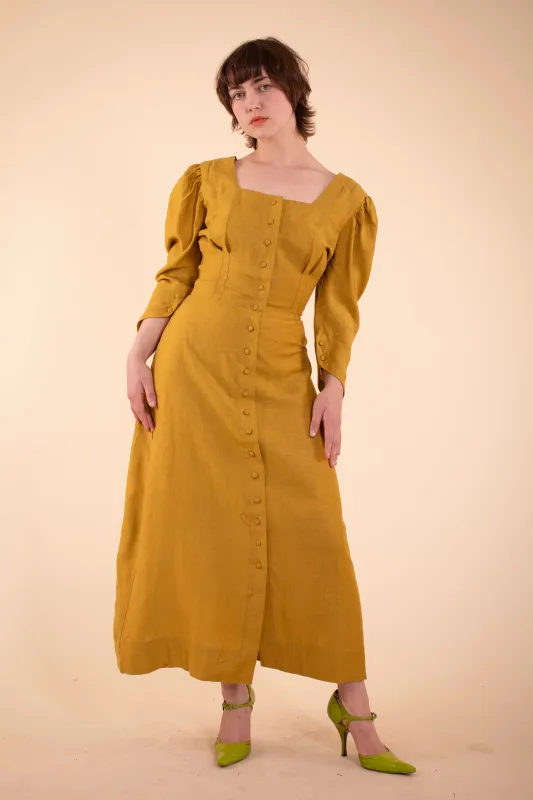 Adèle Dress - HKM - Mustard Linen sold by Samantha Pleet
