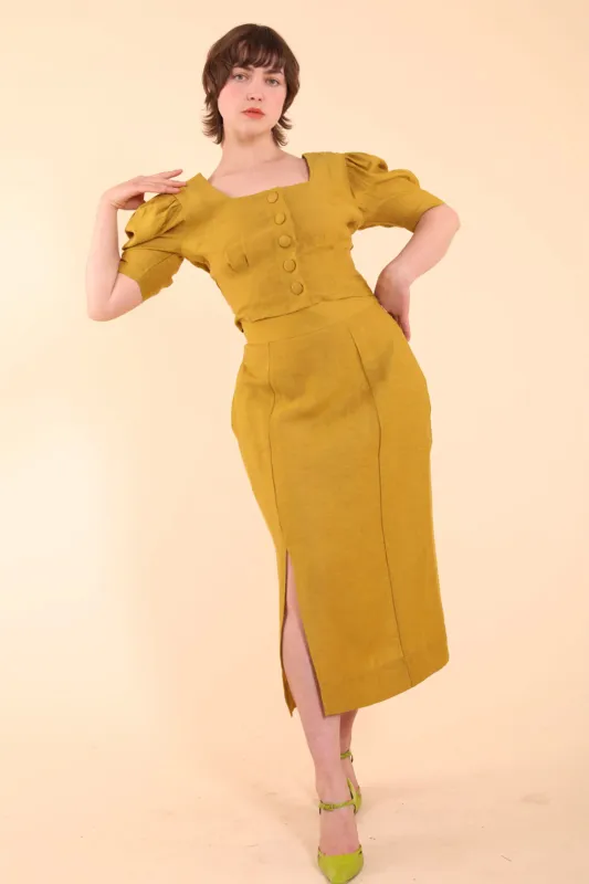 Emma Skirt - HKM - Mustard Linen sold by Samantha Pleet