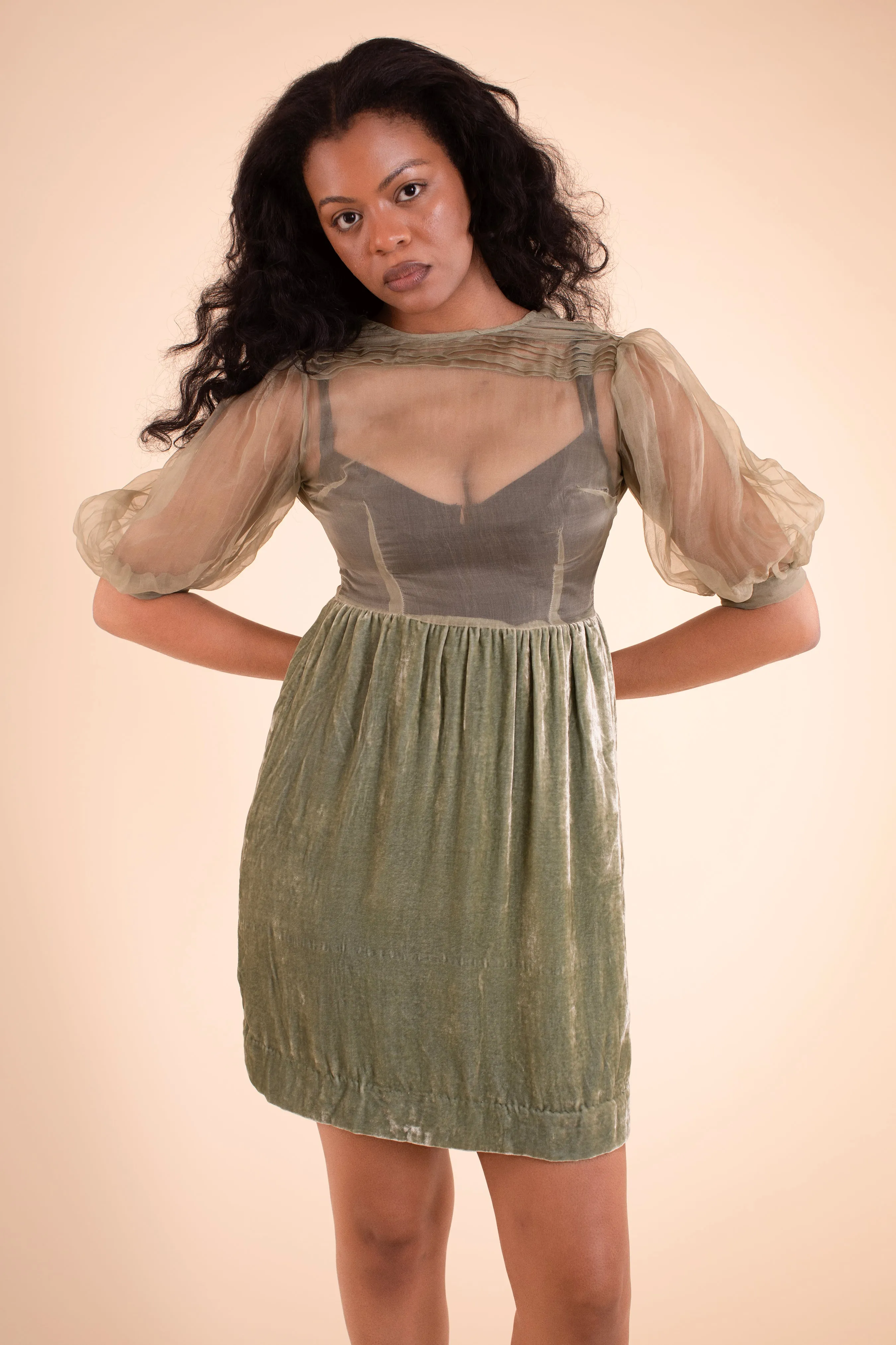 Blythe Dress - HKM - Sage Silk Velvet sold by Samantha Pleet