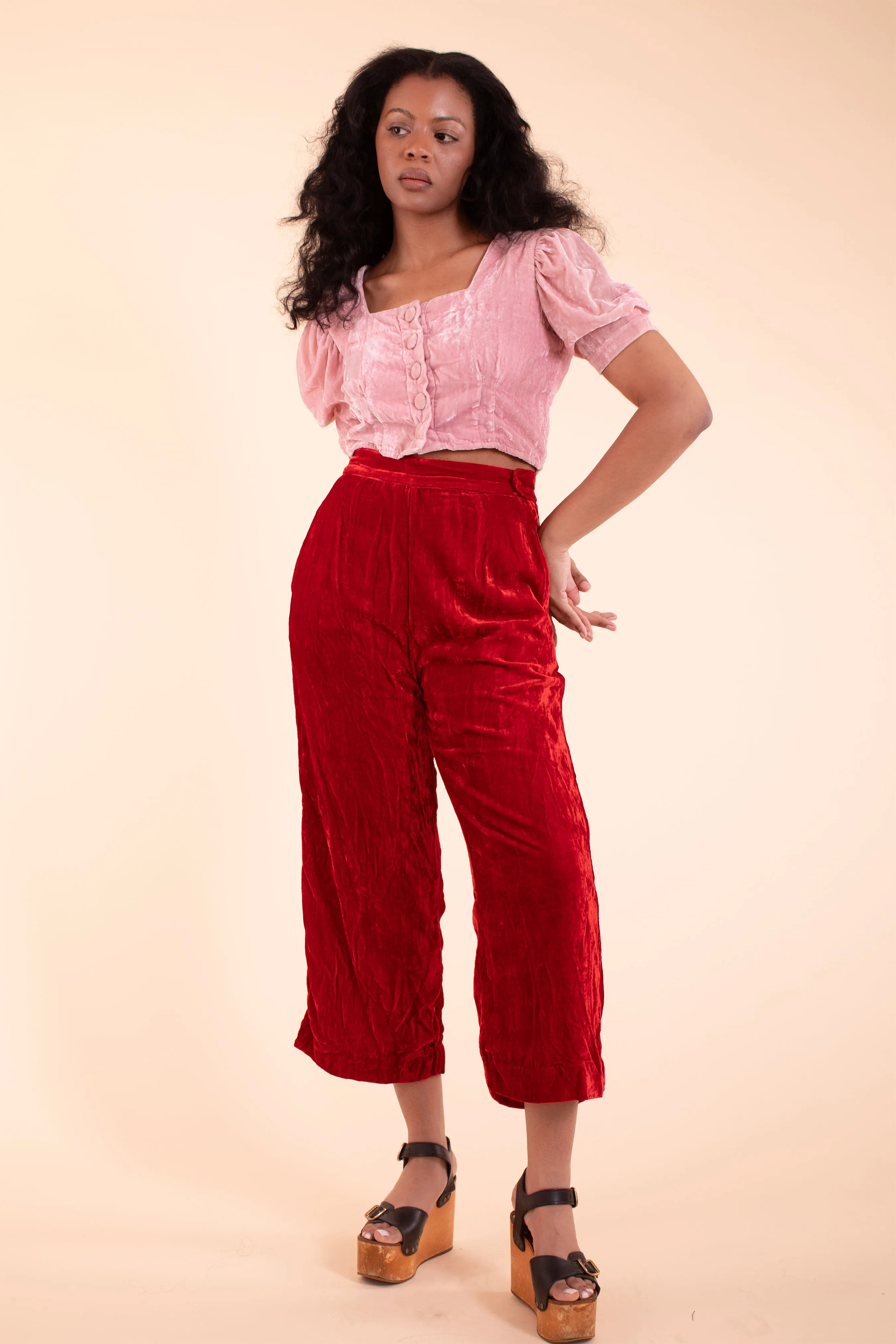 Tudor Trouser - HKM - Red Silk Velvet sold by Samantha Pleet