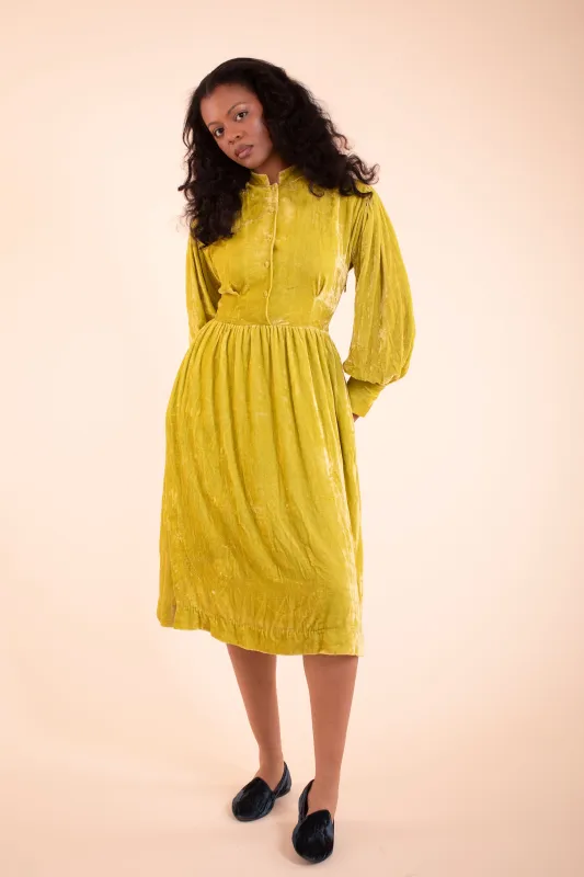Everdene Dress - HKM - Chartreuse Silk Velvet sold by Samantha Pleet