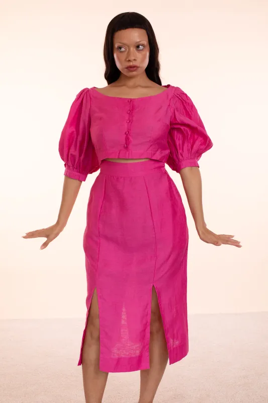 Round neck blouse- HKM - Raspberry Rose Linen made by Samantha Pleet