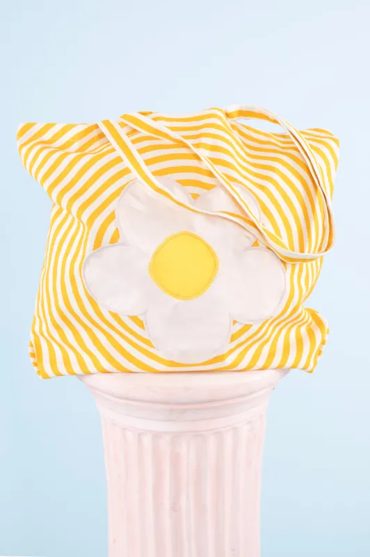 Flower Vortex Tote - Goldenrod/Ivory Stripe sold by Samantha Pleet