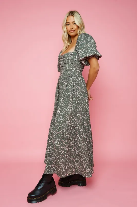Mandy Dress - Khaki Molby Print STOCK sold by Molby the Label